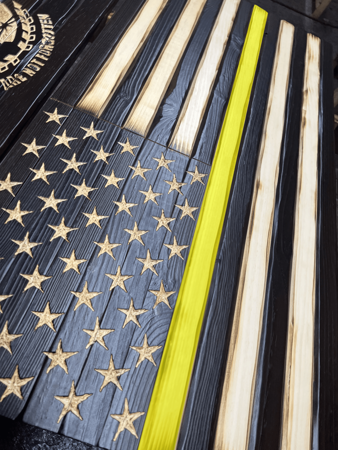 Thin Yellow Line Handcrafted Wooden Flag