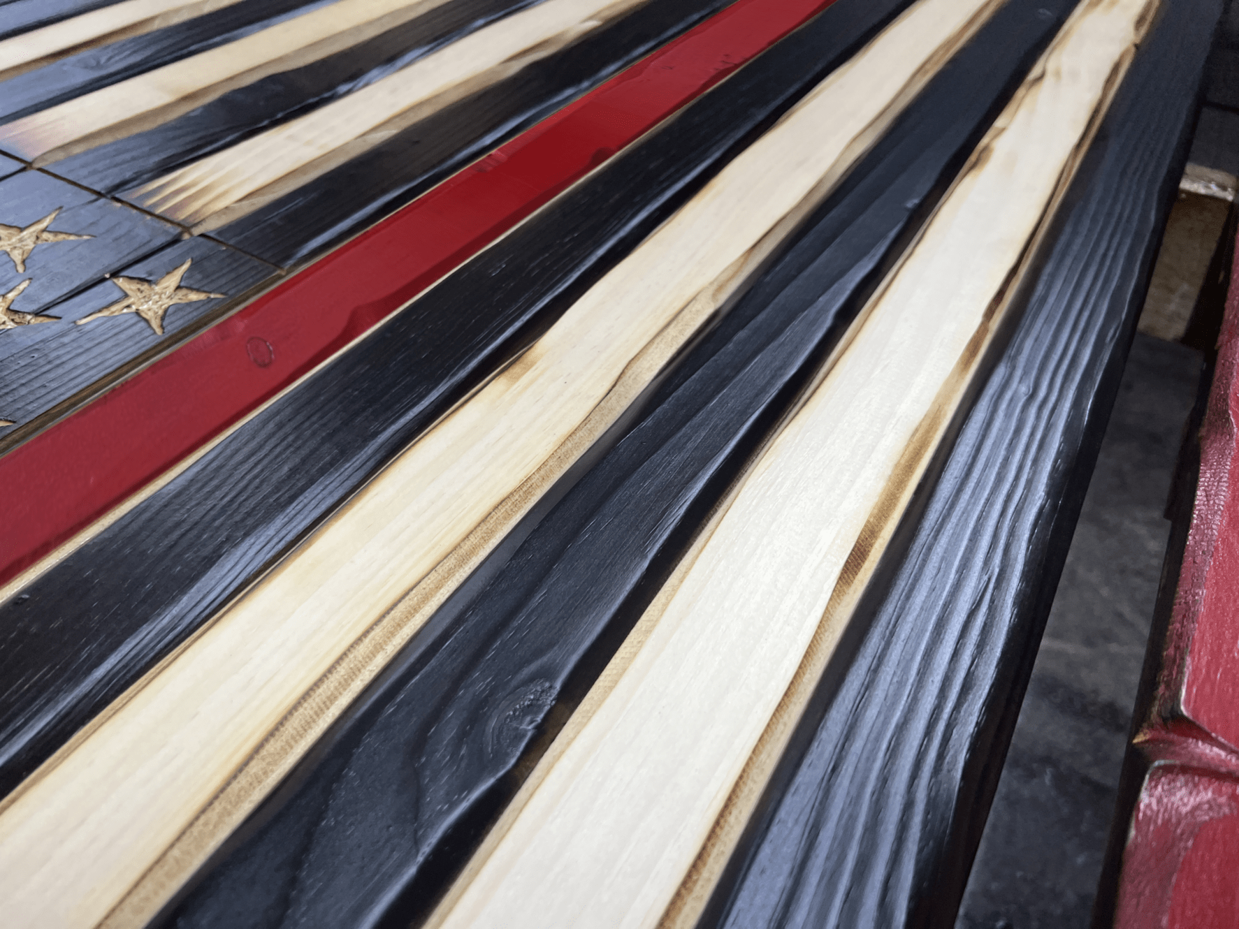 Thin Red Line Handcrafted Wooden Flag