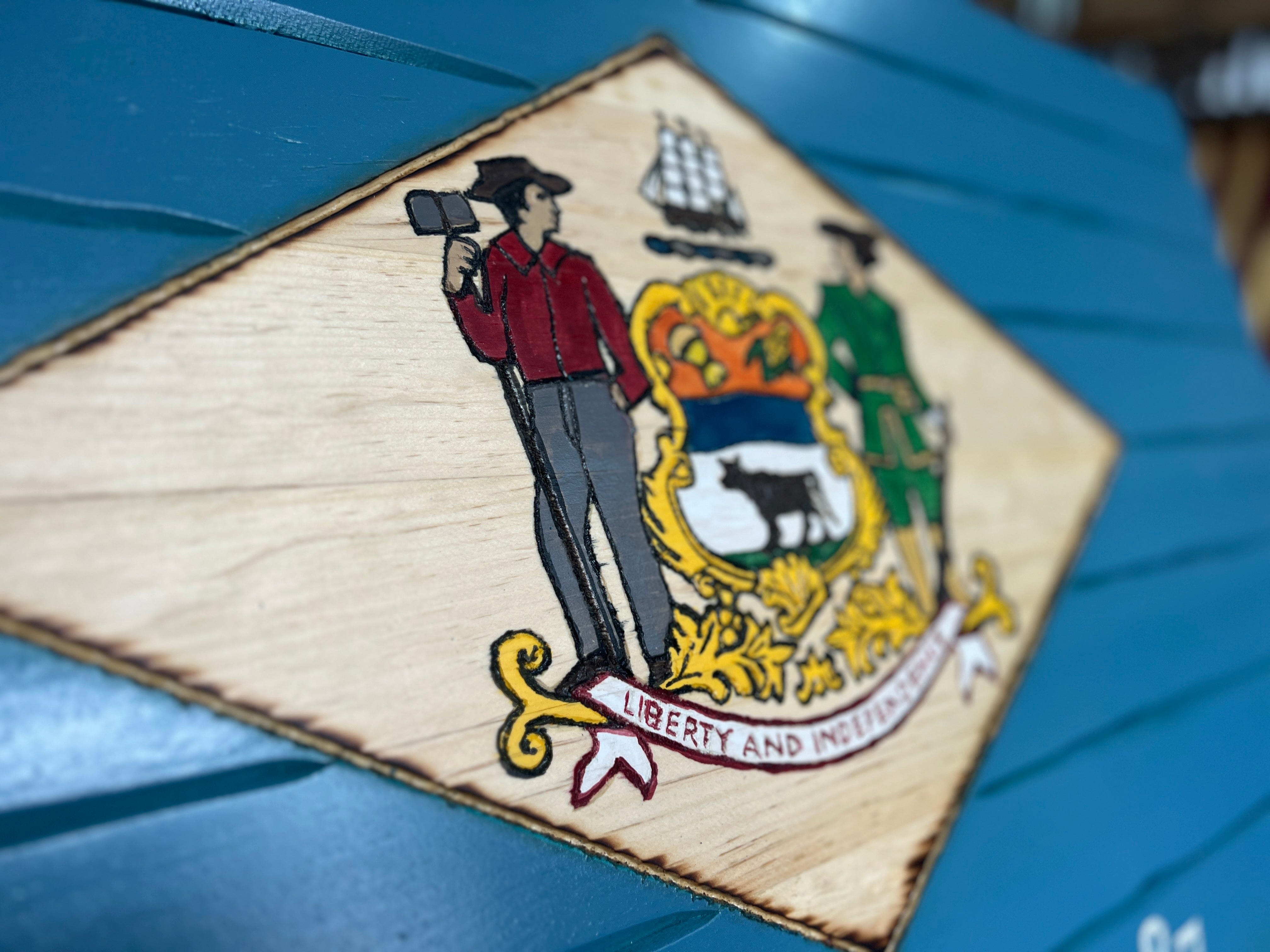 Delaware Handcarved Wooden Flag