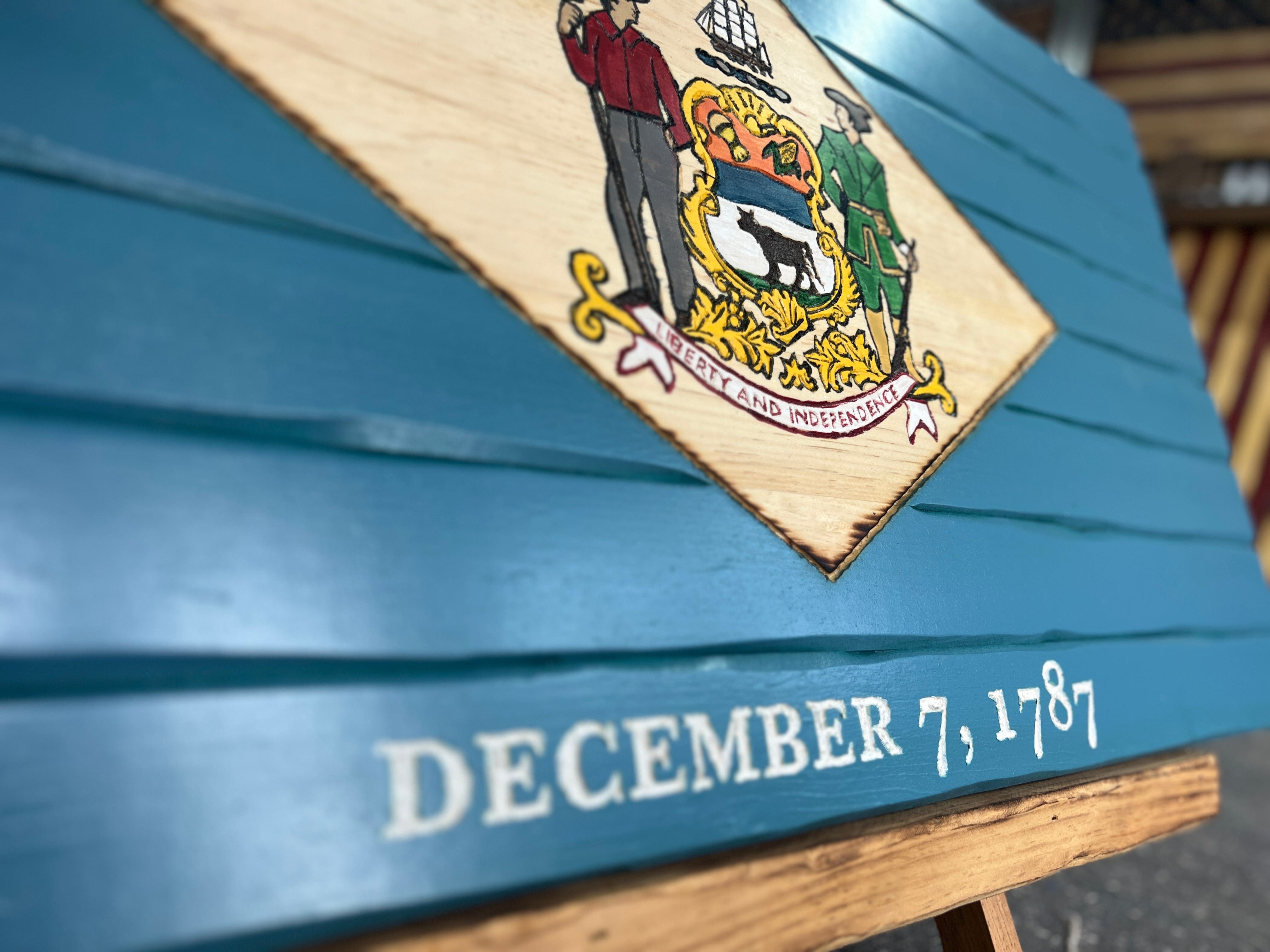 Delaware Handcarved Wooden Flag