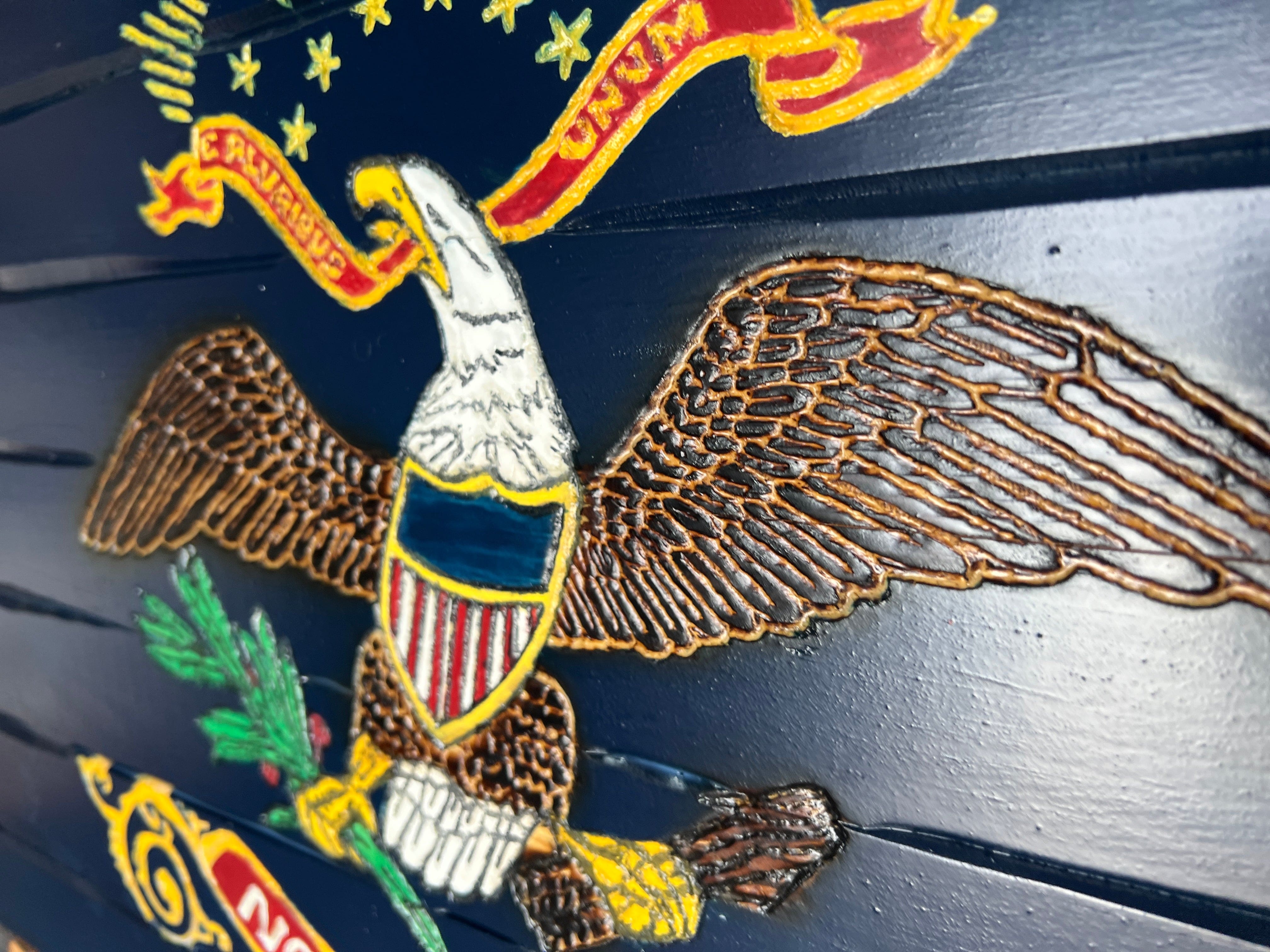 North Dakota Handcarved Wooden State Flag