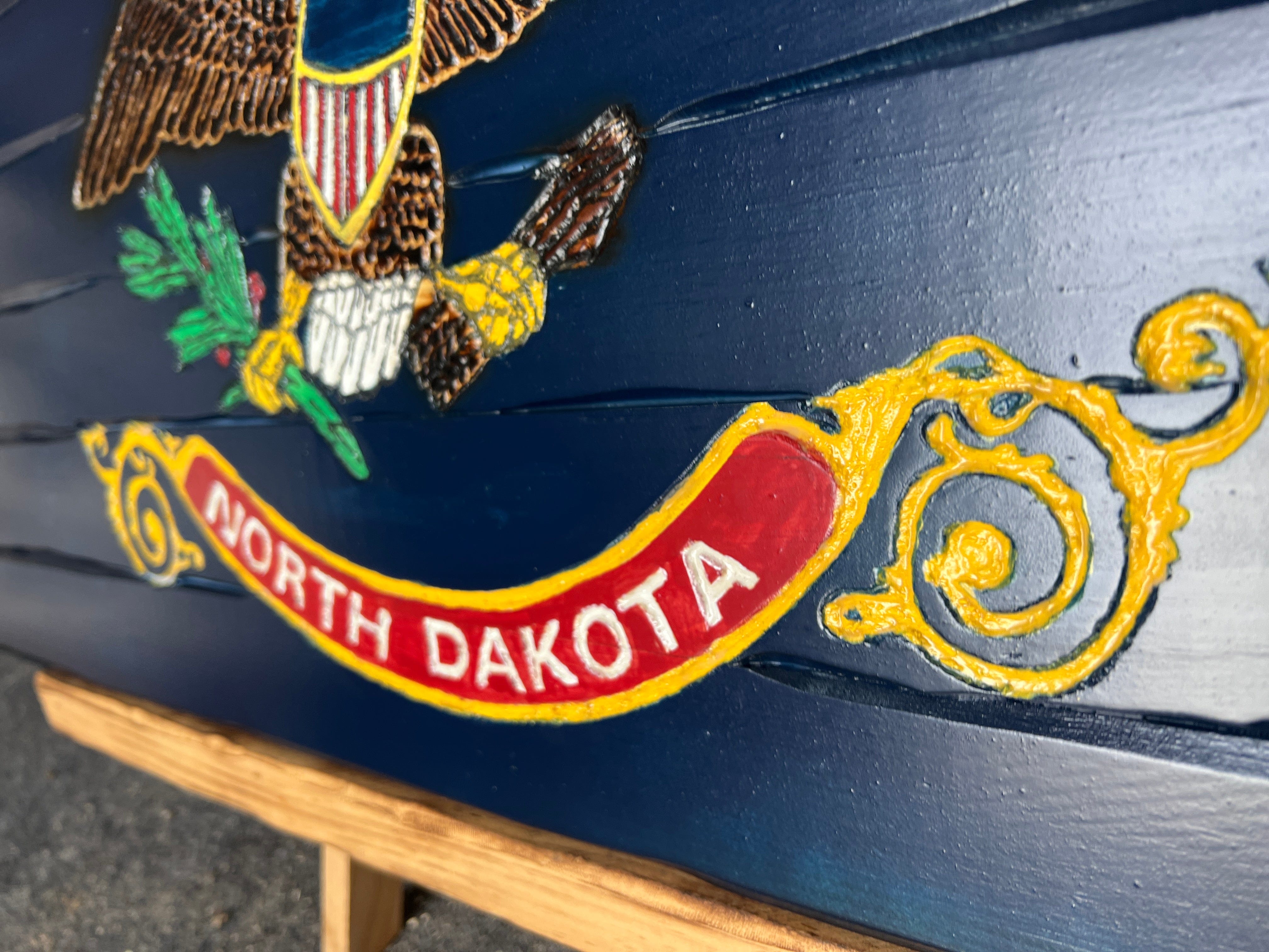 North Dakota Handcarved Wooden State Flag