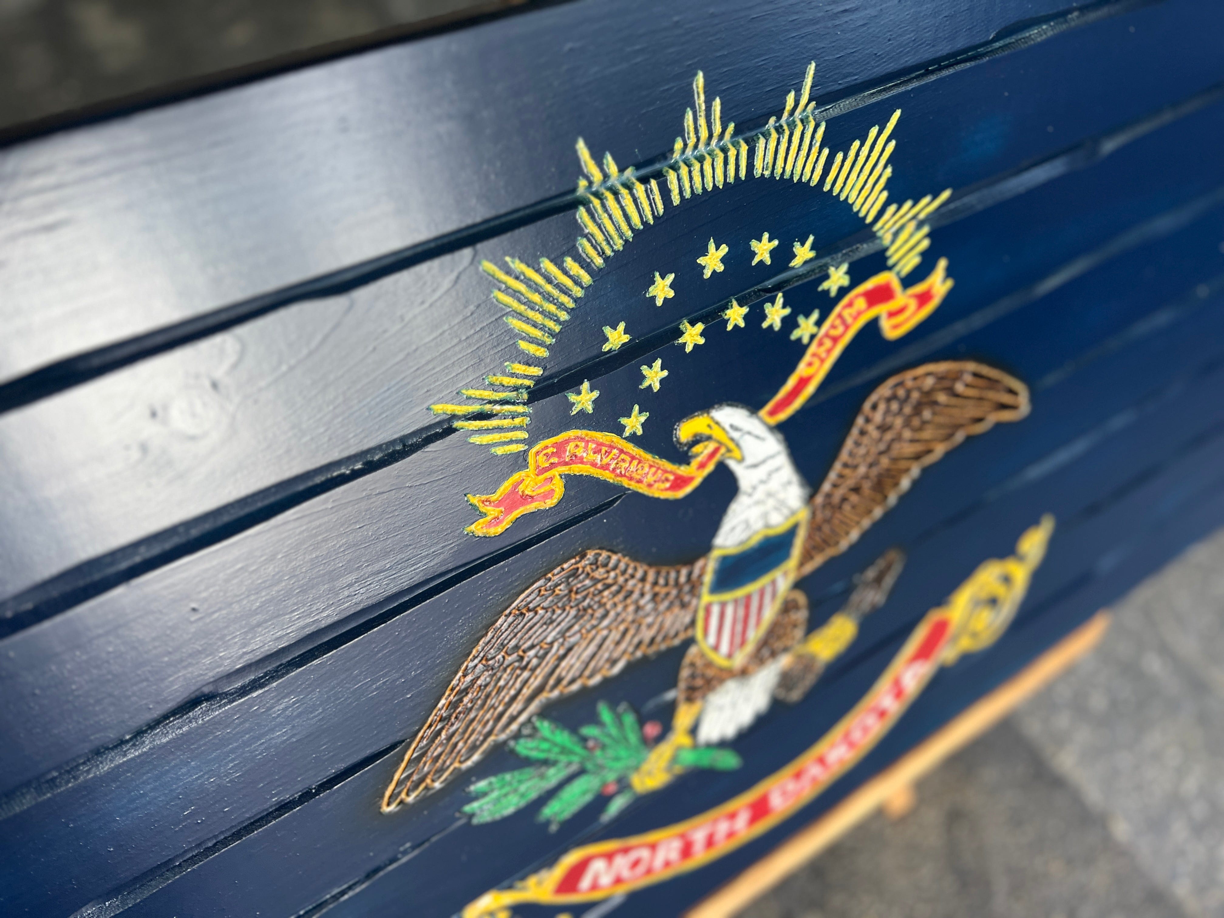 North Dakota Handcarved Wooden State Flag