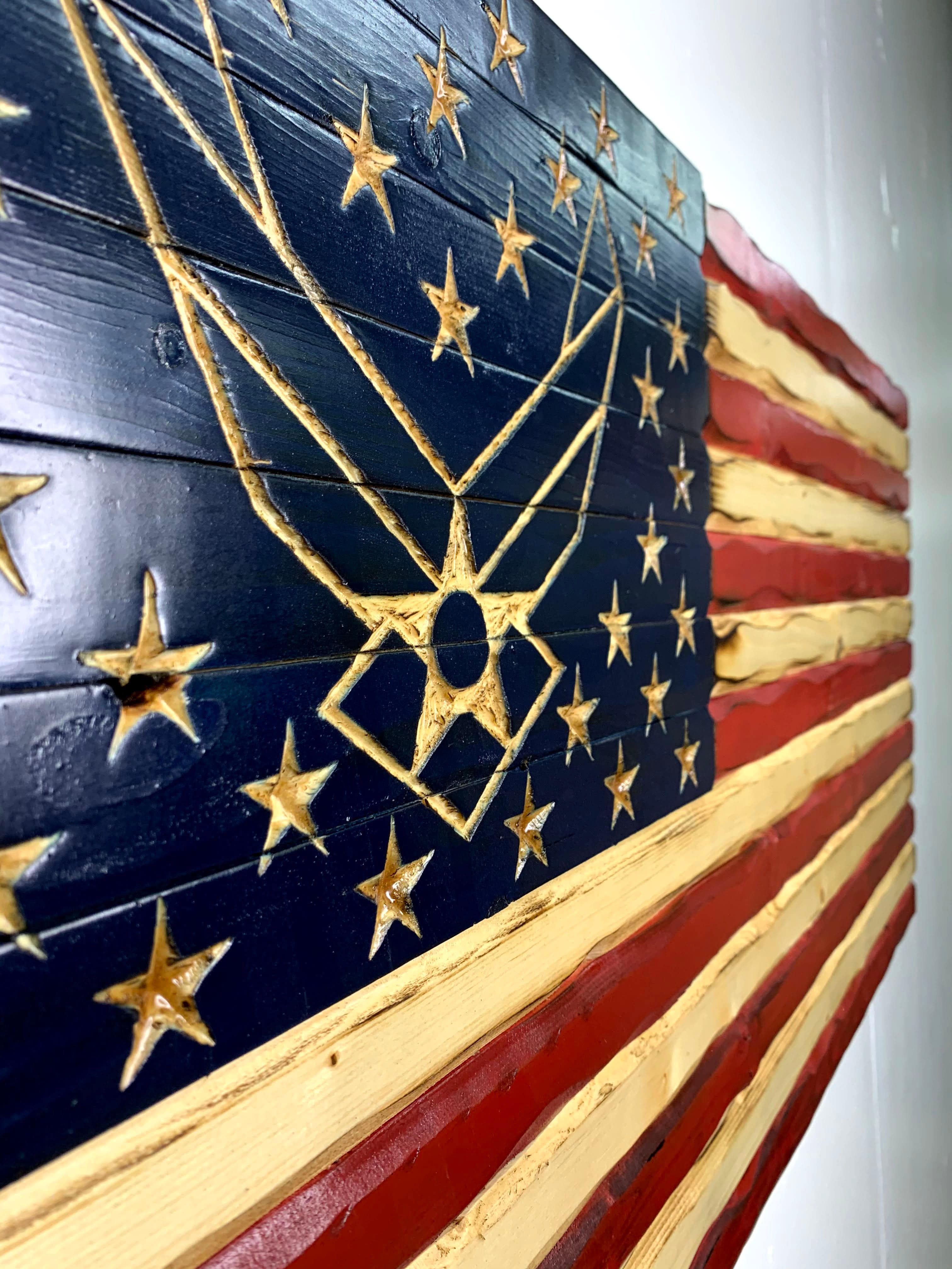 Air Force Handcarved American Wooden Flag
