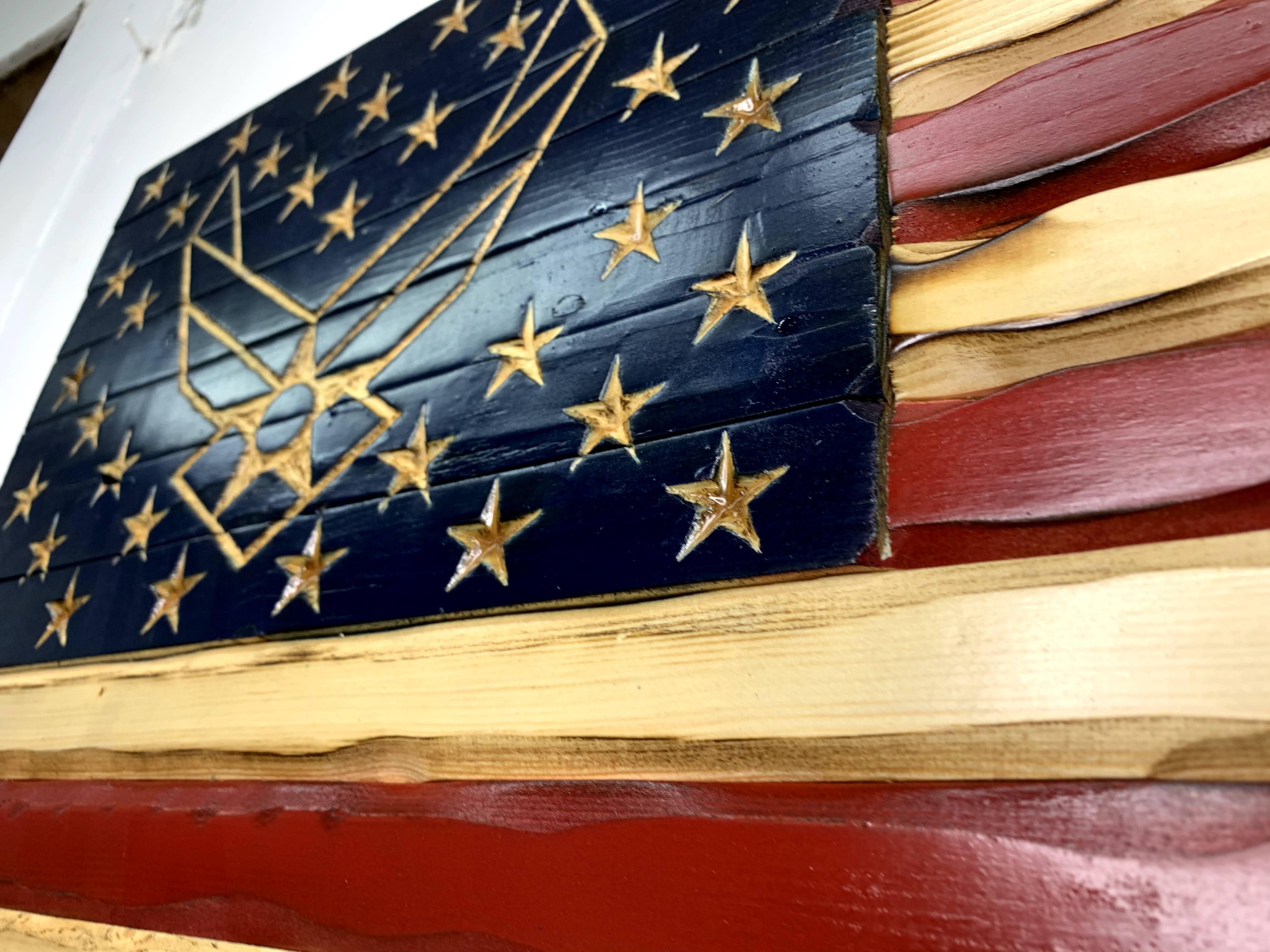 Air Force Handcarved American Wooden Flag