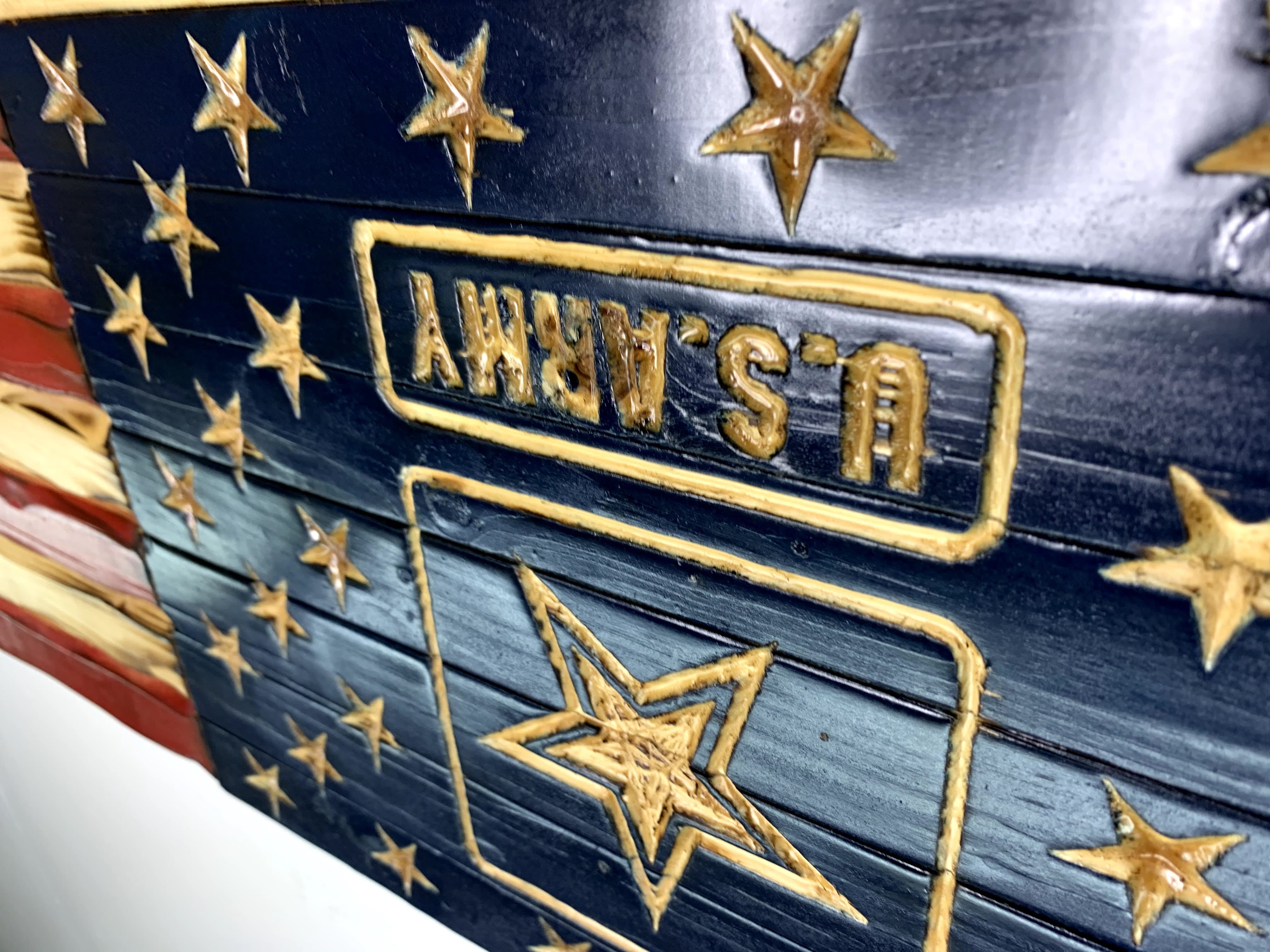 Army Handcarved American Wooden Flag