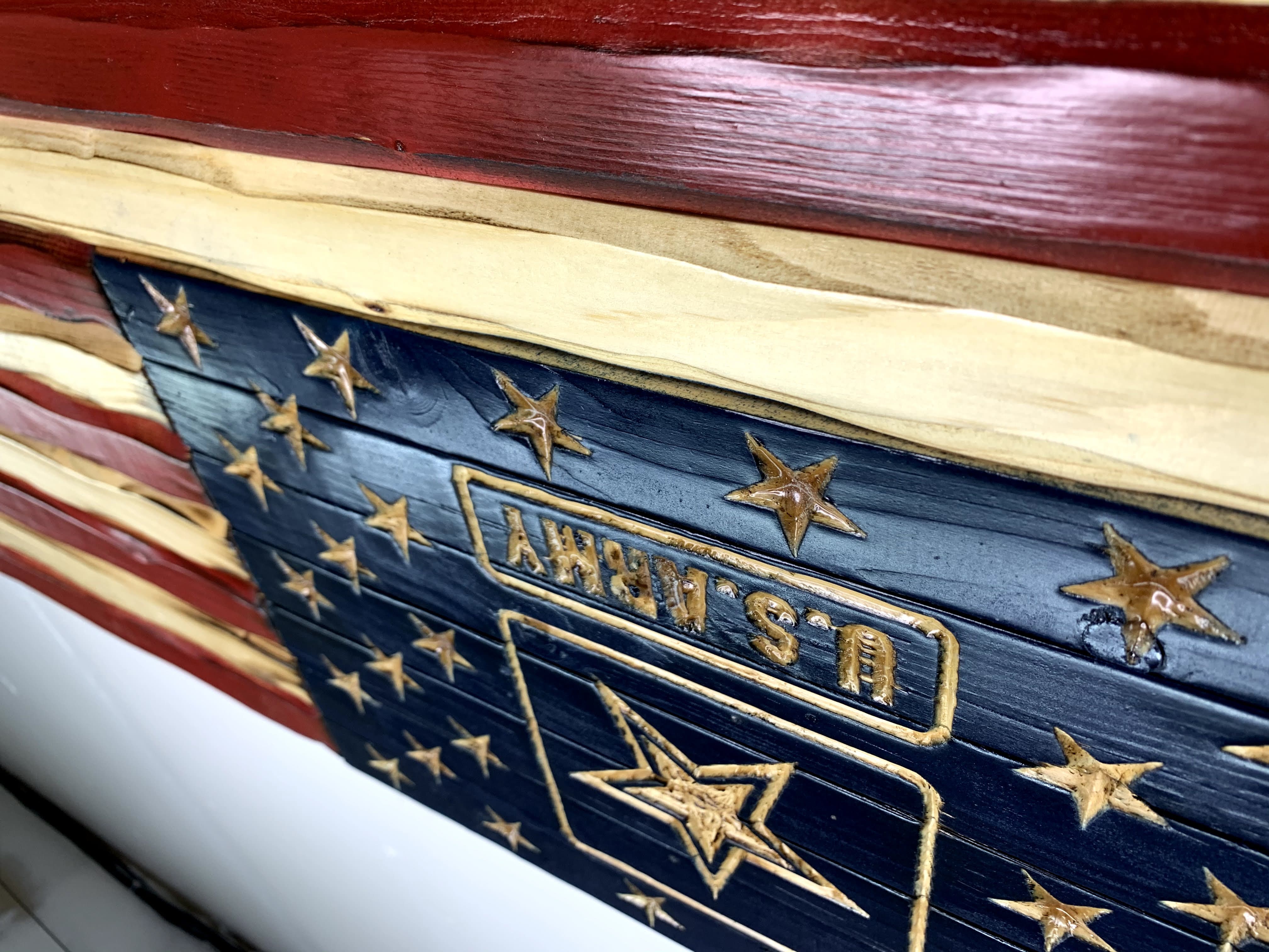 Army Handcarved American Wooden Flag