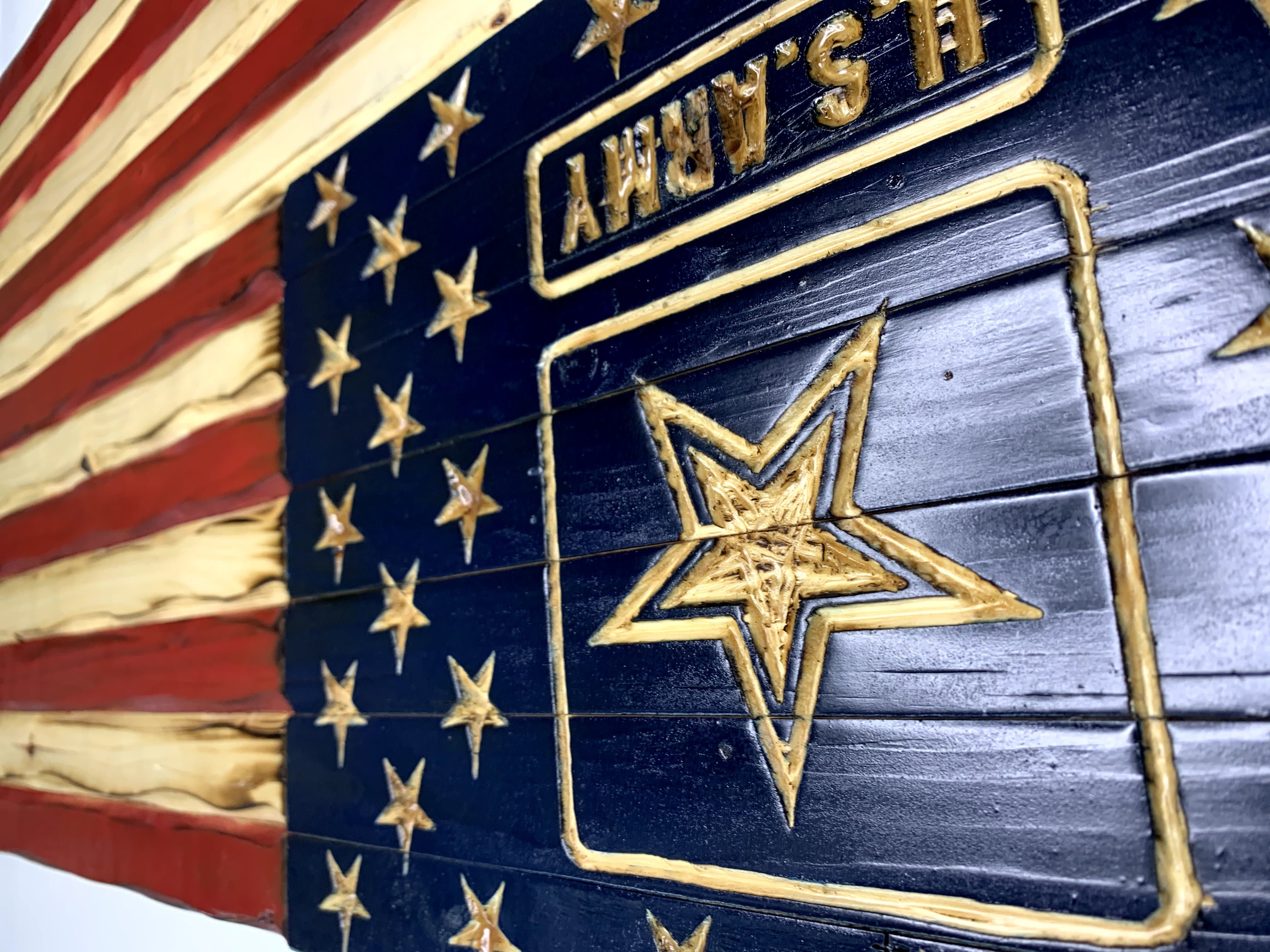 Army Handcarved American Wooden Flag