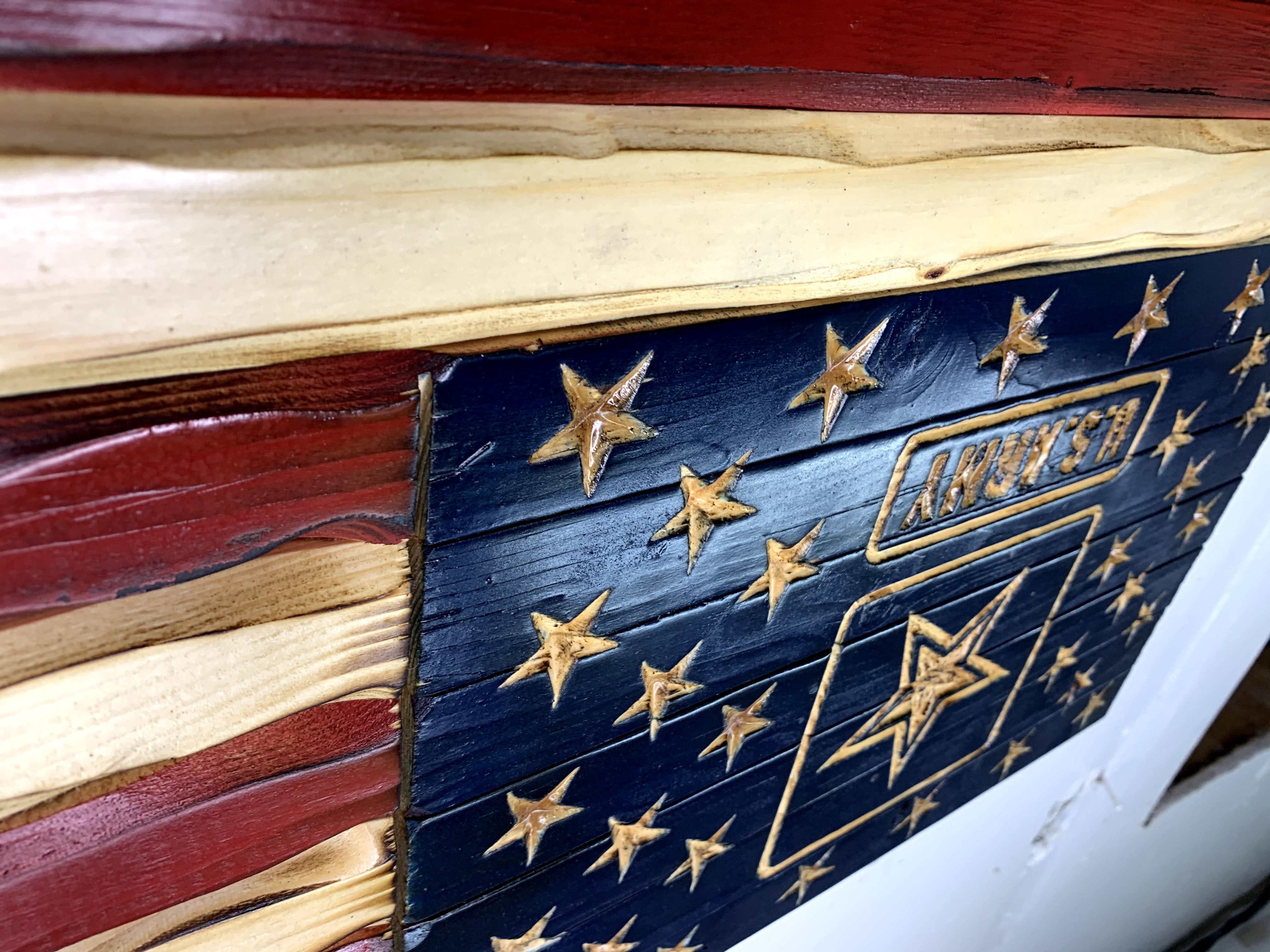 Army Handcarved American Wooden Flag