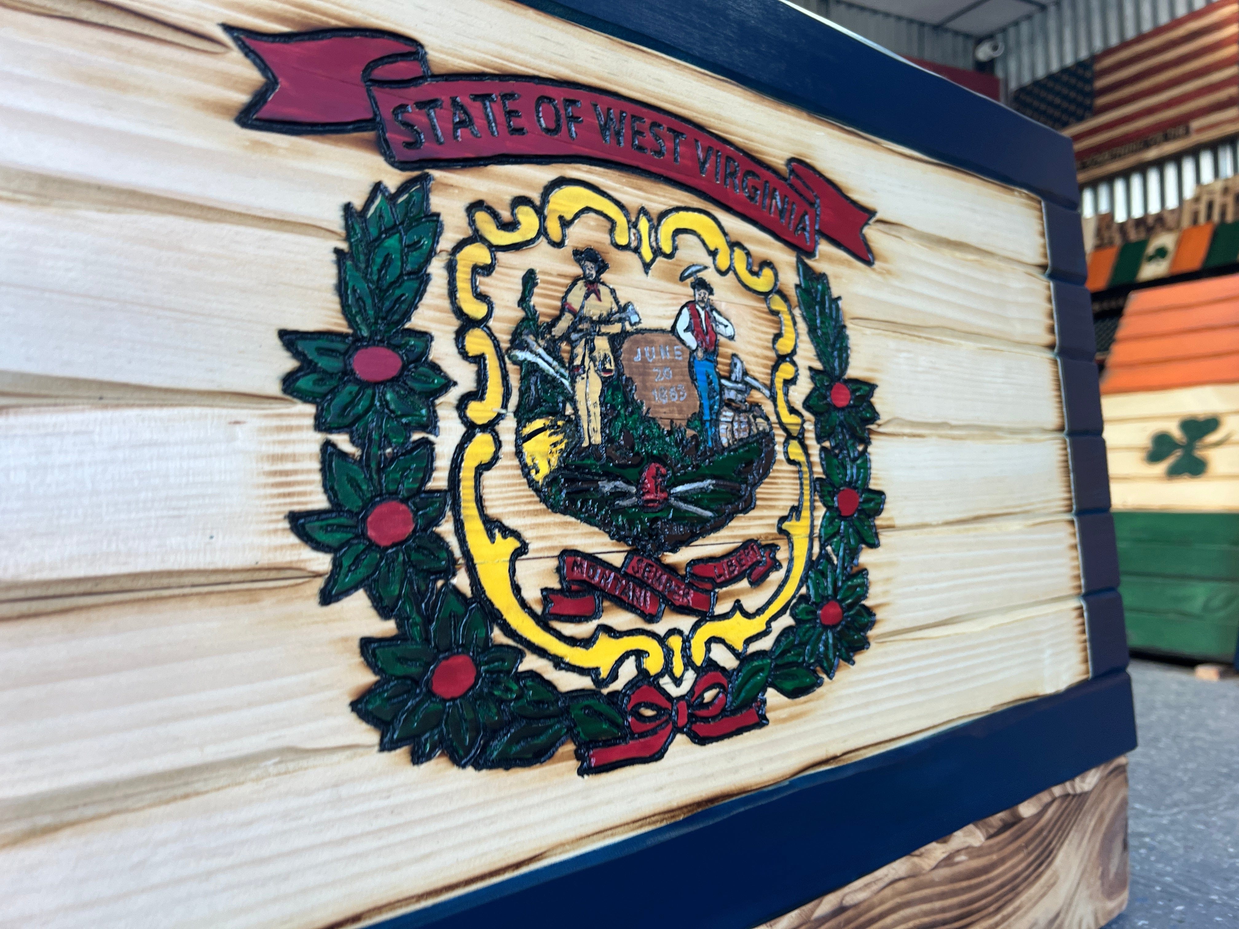 West Virginia Handcarved Wooden Flag