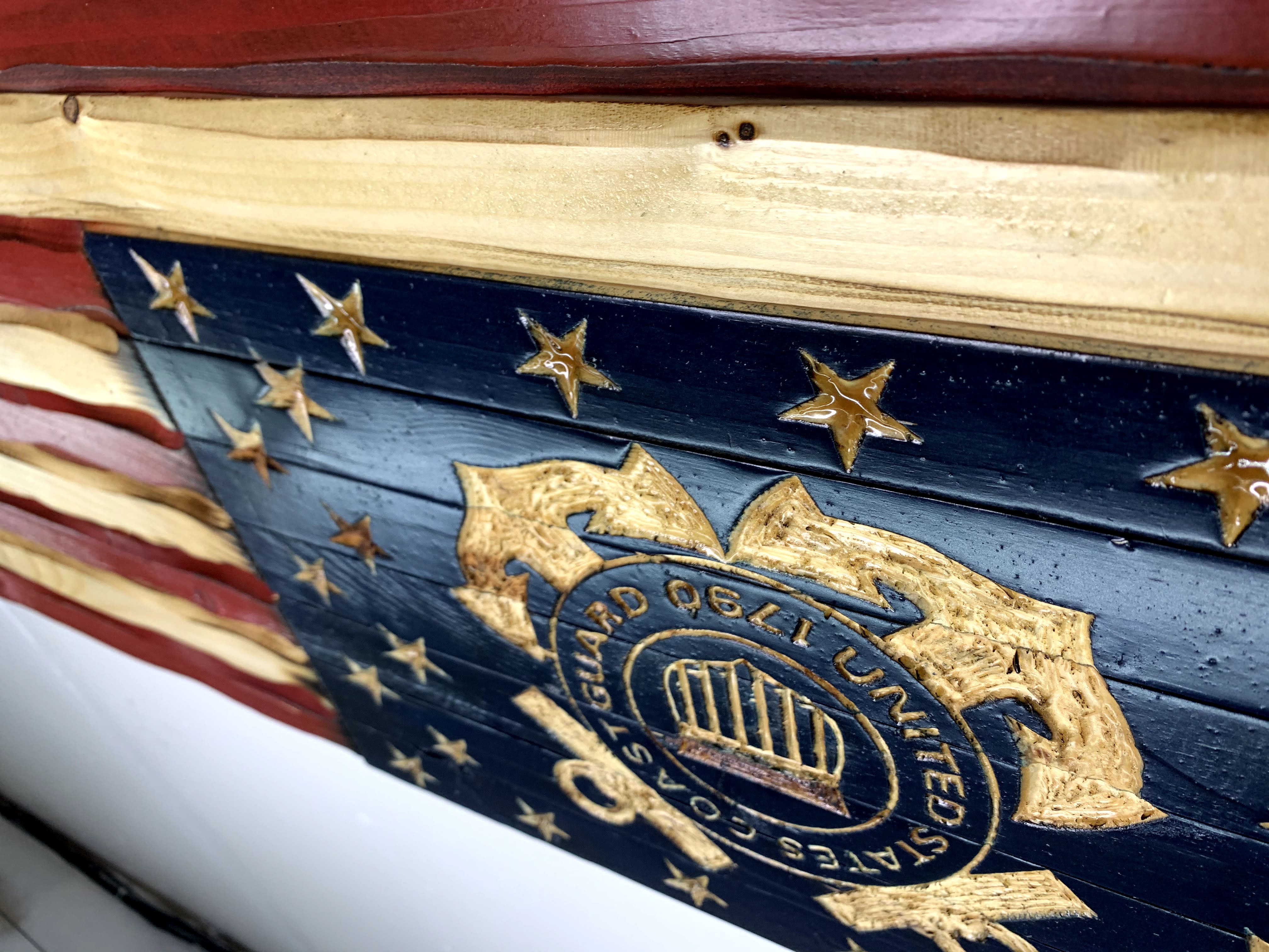 Coast Guard Glory Handcarved American Wooden Flag