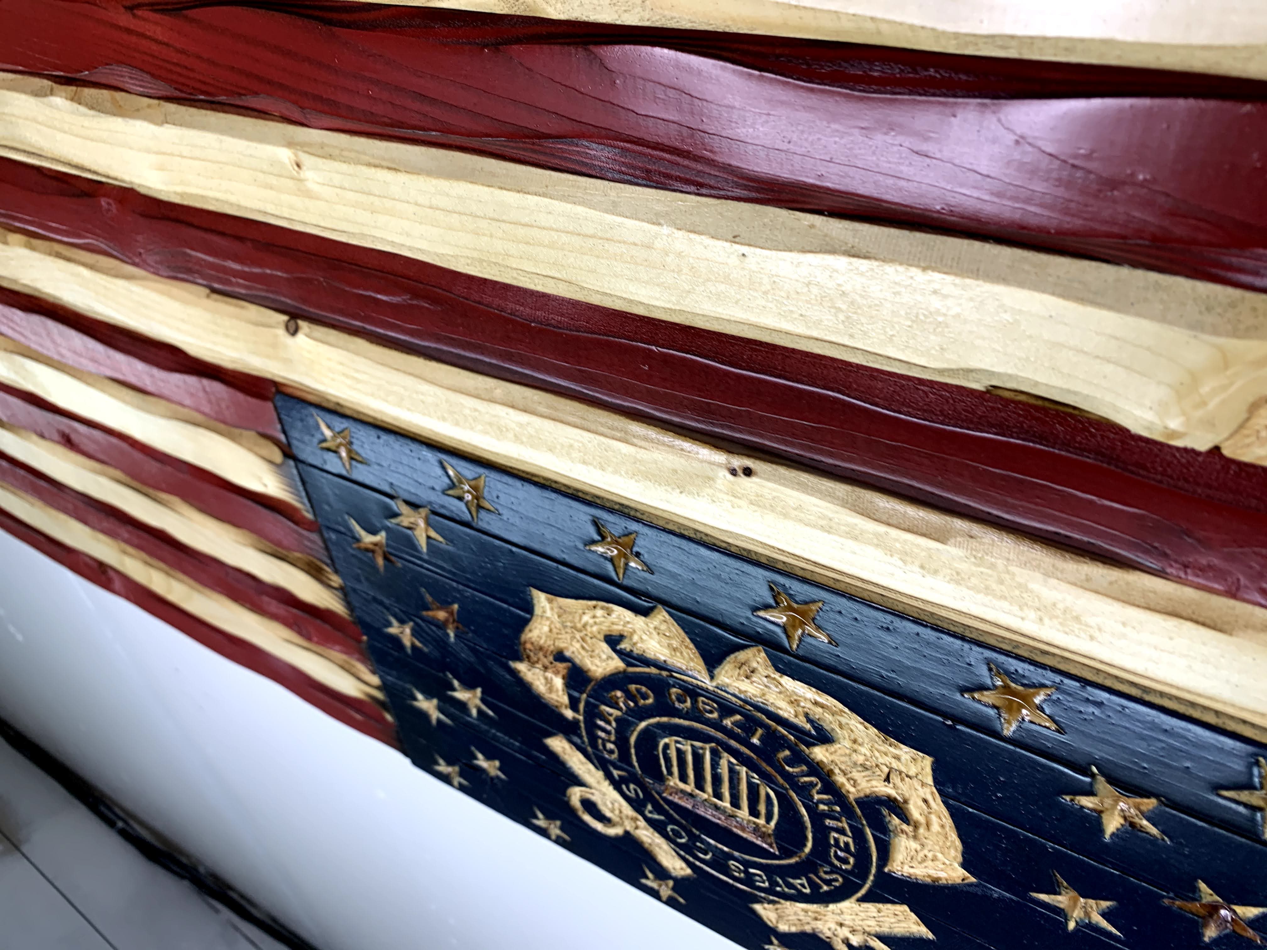 Coast Guard Glory Handcarved American Wooden Flag