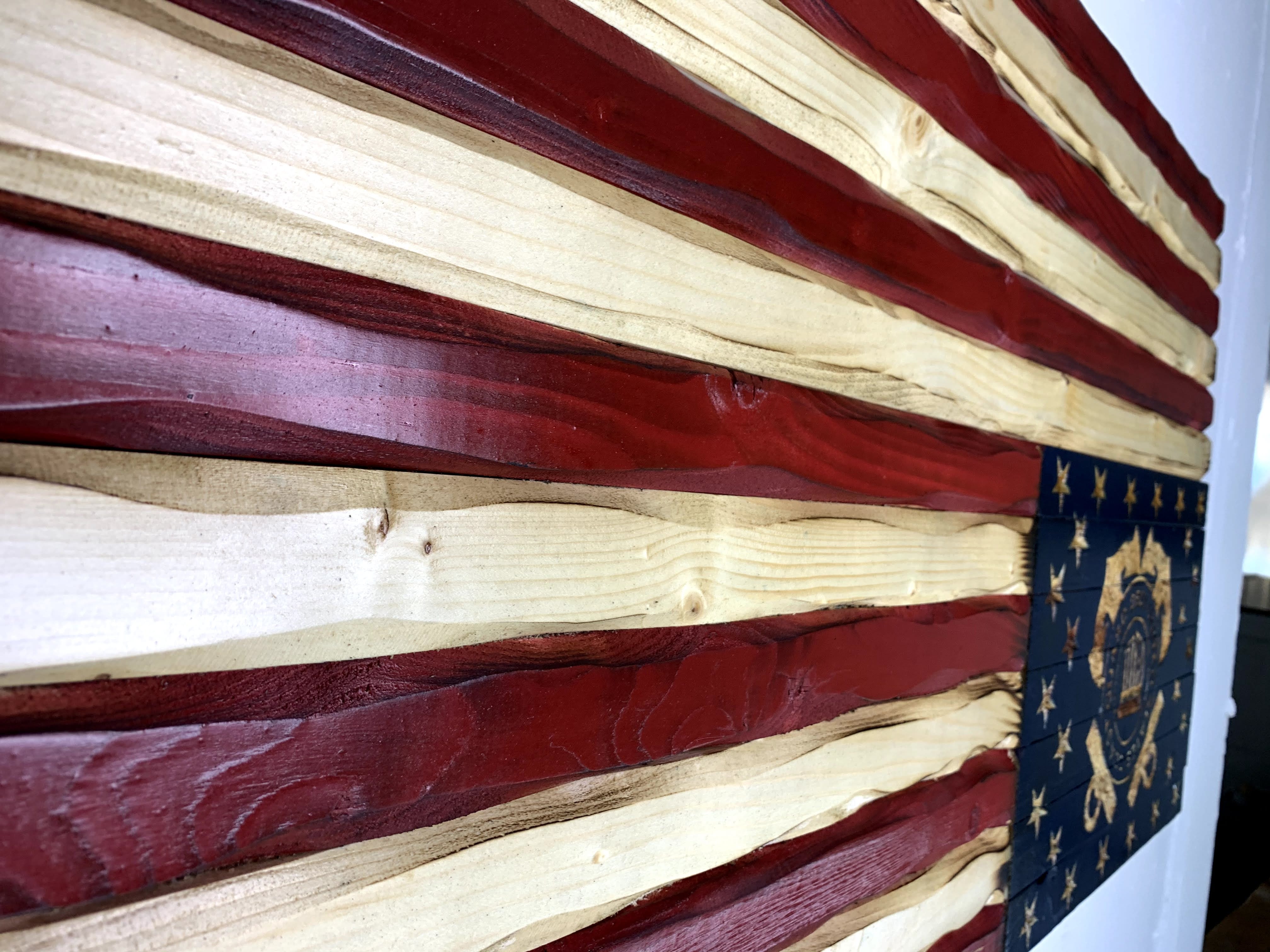 Coast Guard Glory Handcarved American Wooden Flag