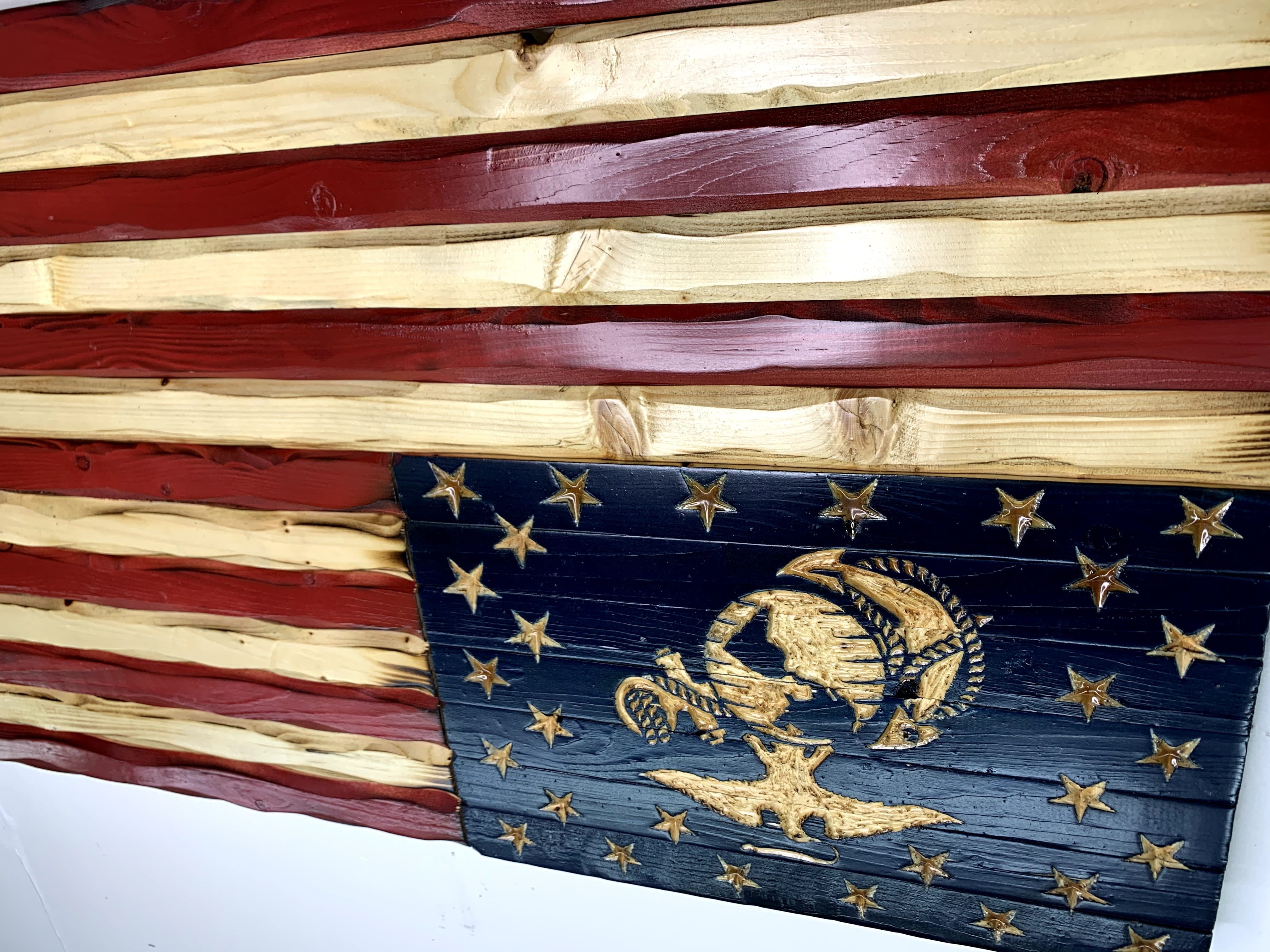 Marine Glory Handcarved American Wooden Flag