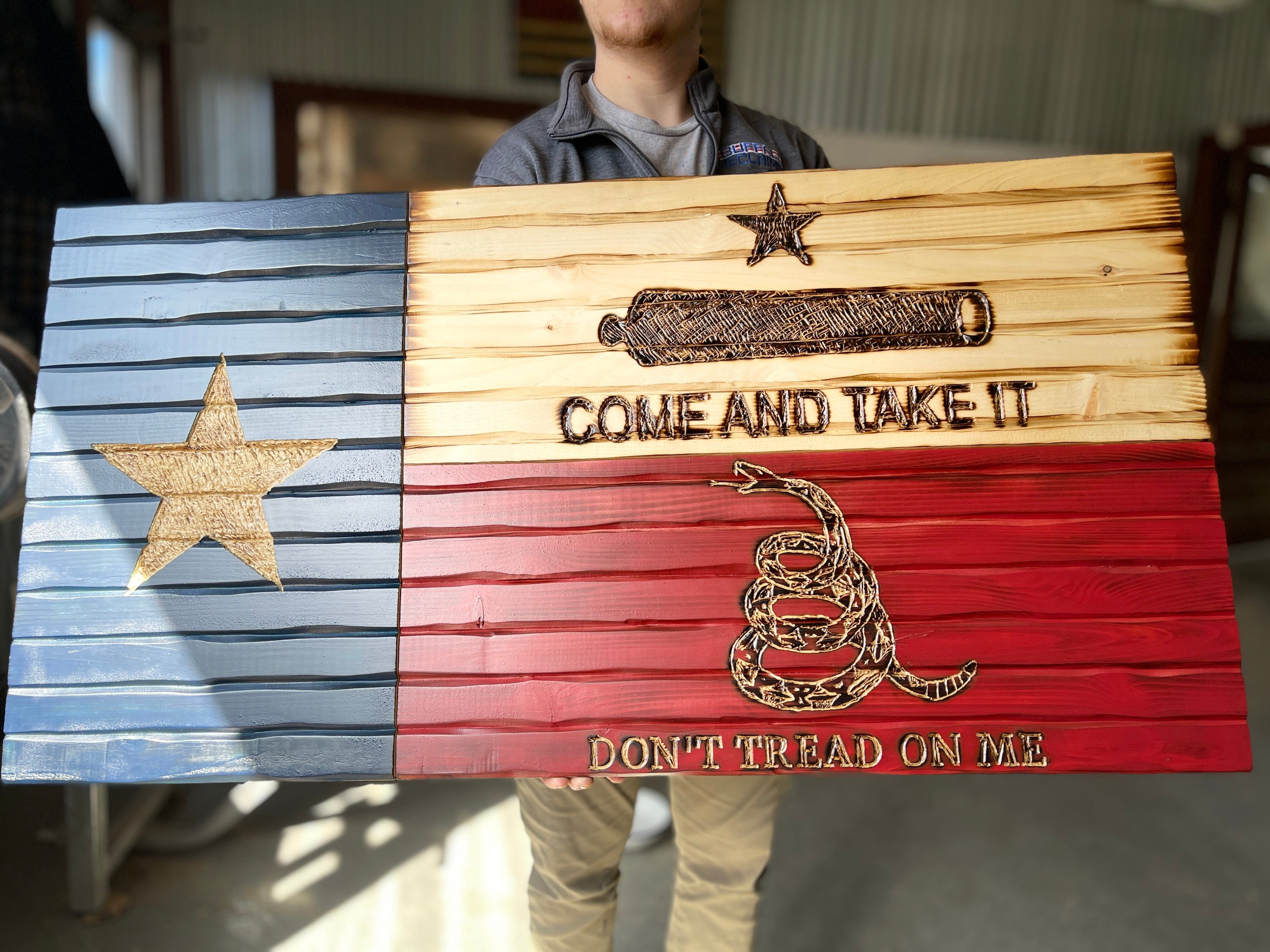Texas Wooden Flag Come and Take It Dont tread on me handcarved