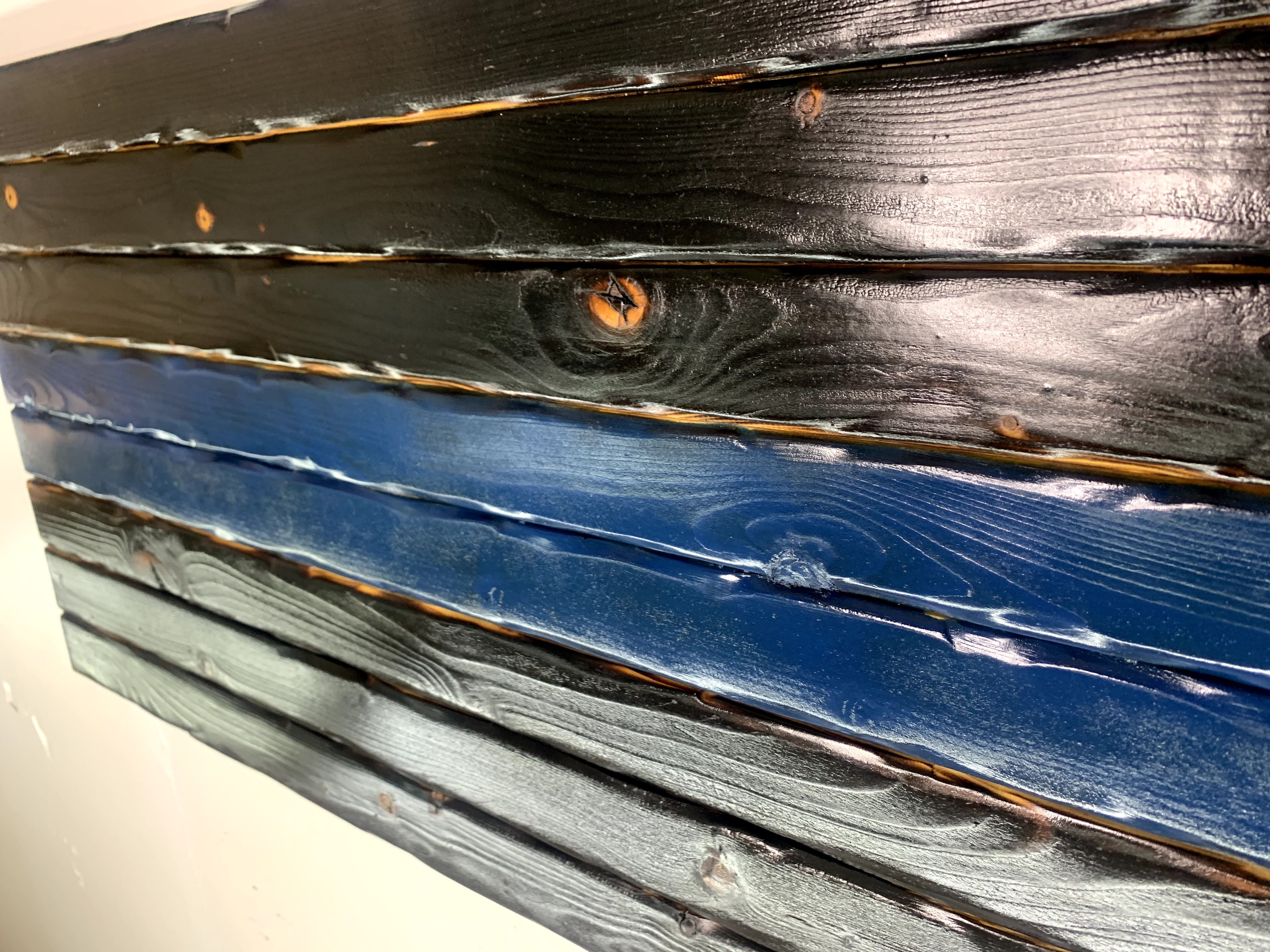 The Blue Line Handcrafted Wooden Flag