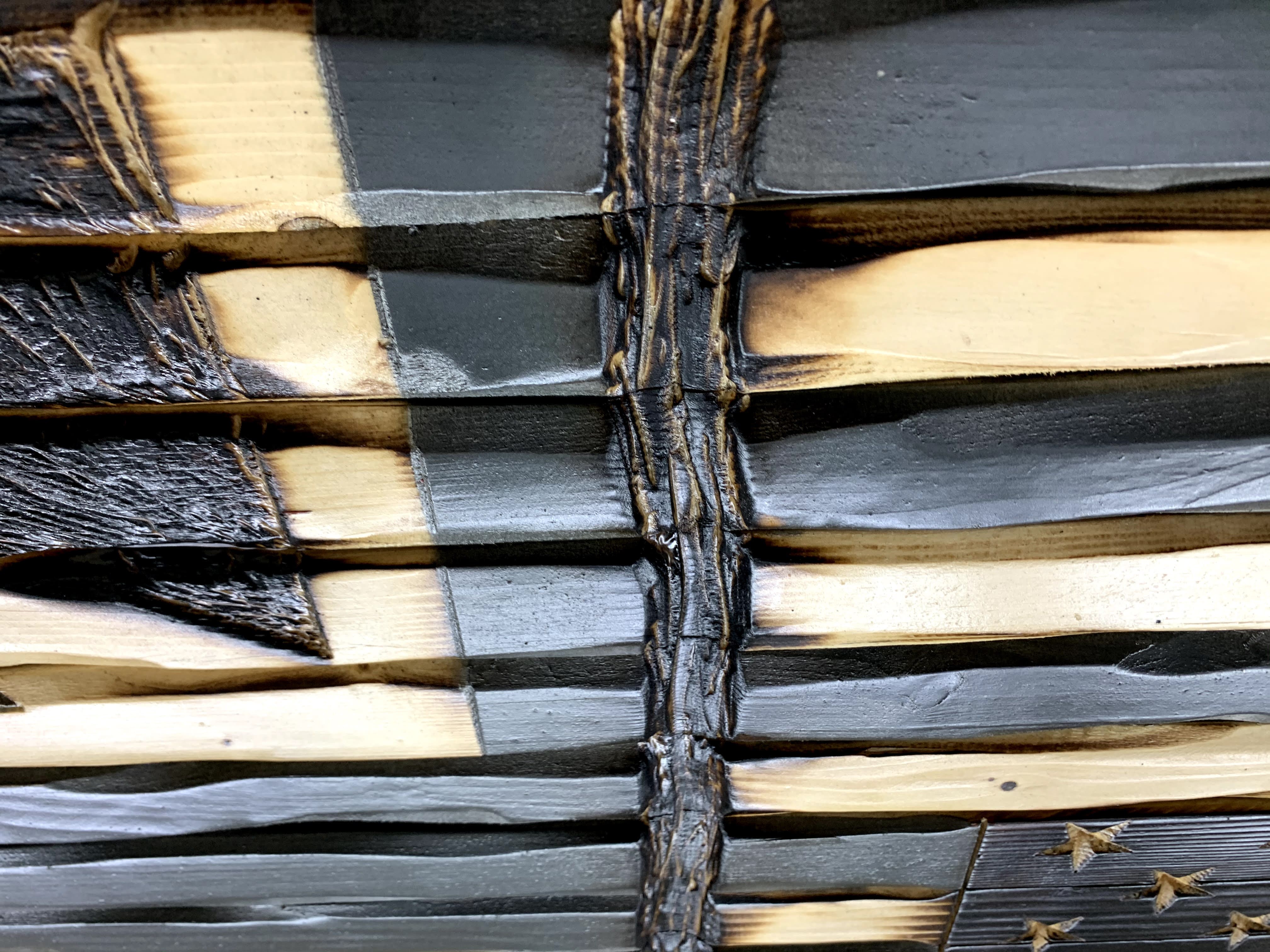 Charred USA/Union Jack Handcarved Wooden Flag