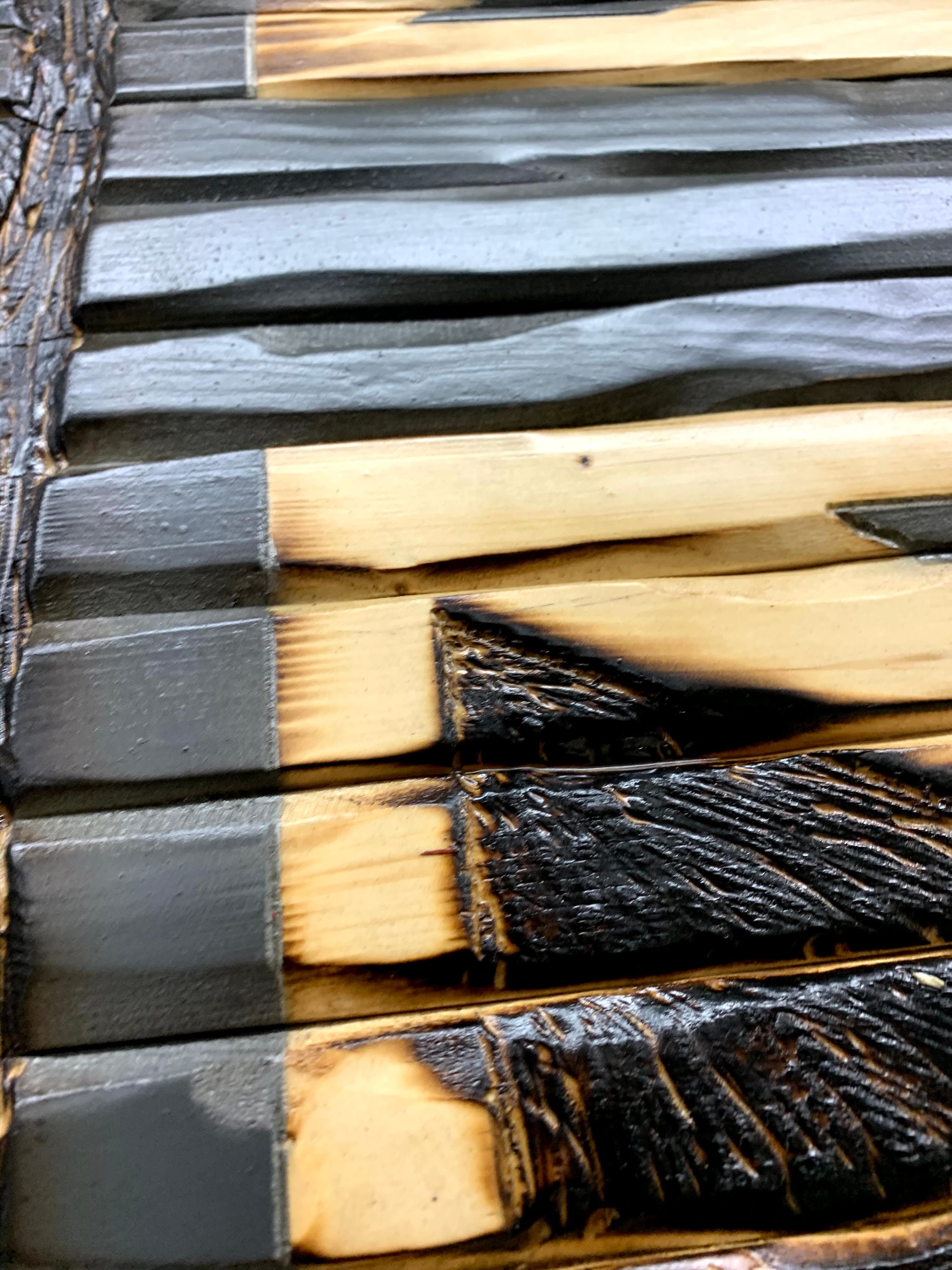 Charred USA/Union Jack Handcarved Wooden Flag