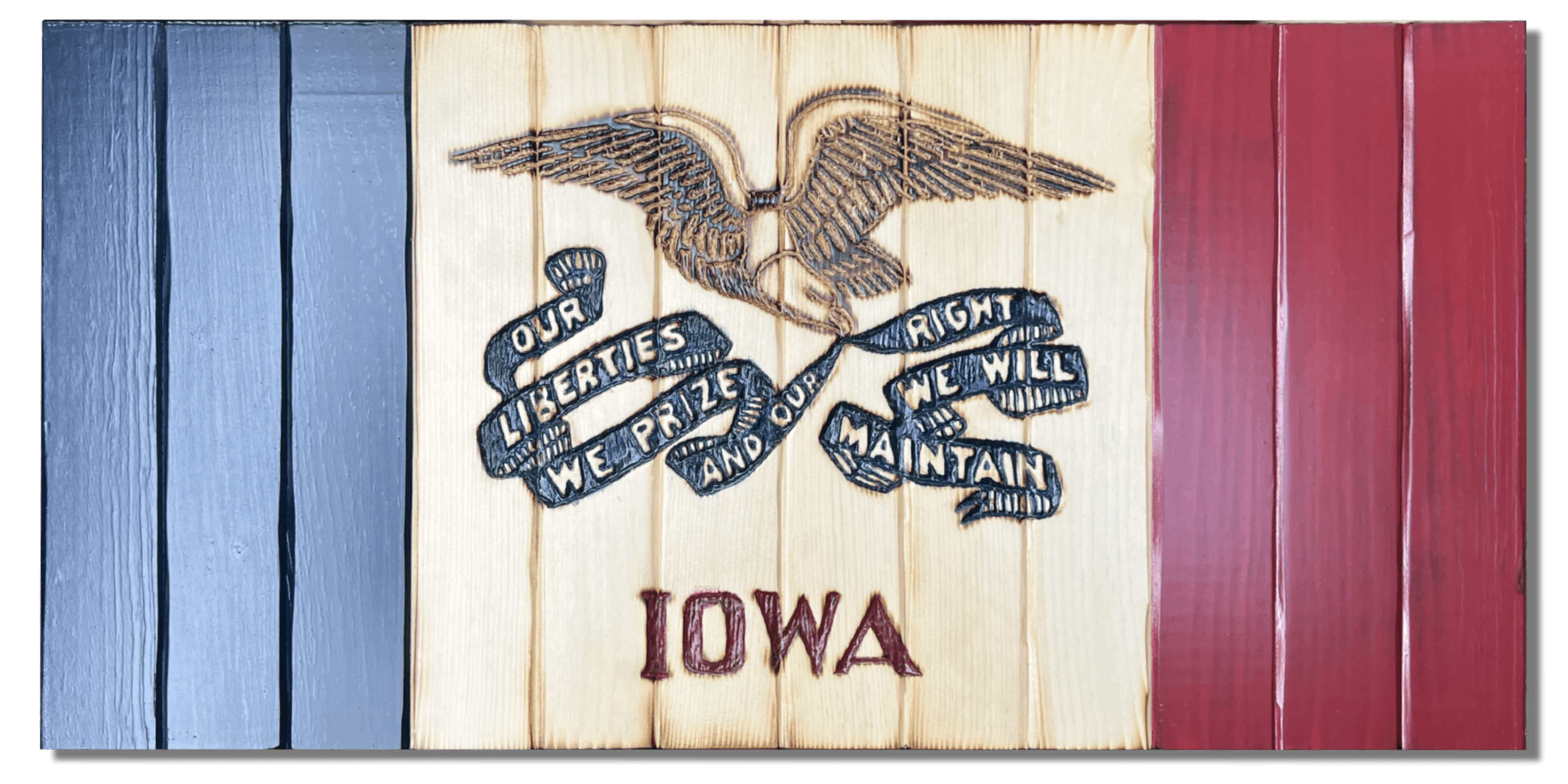 Iowa Handcarved Wooden Flag