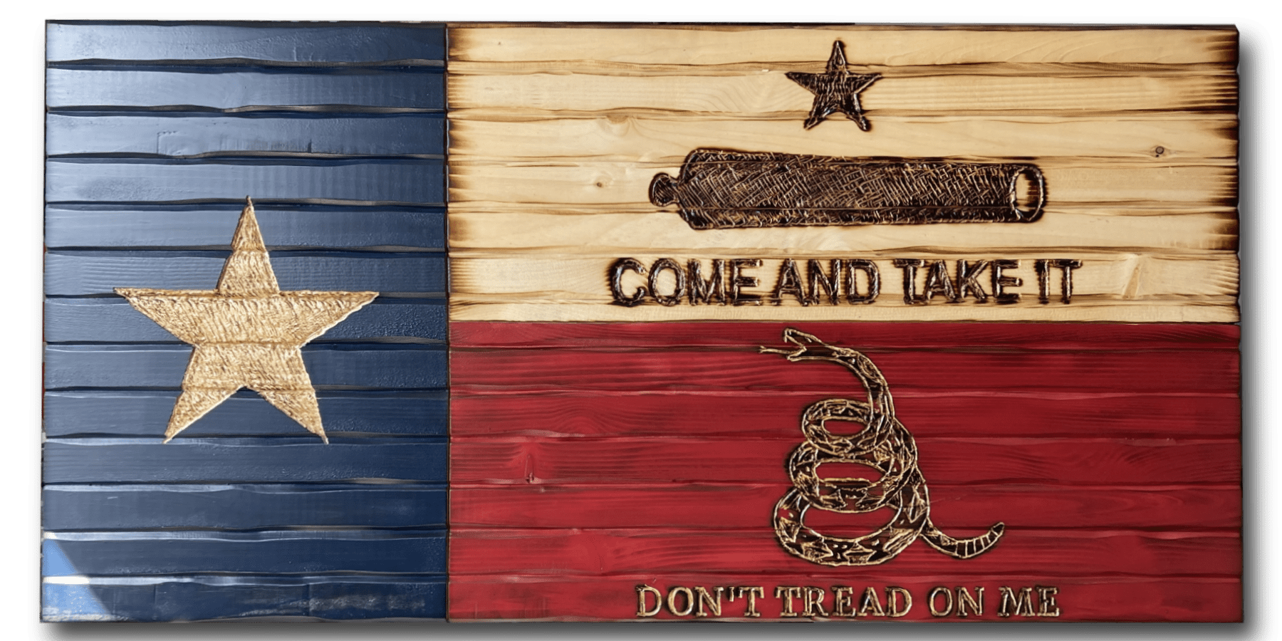 Texas Wooden Flag Come and Take It Dont tread on me handcarved