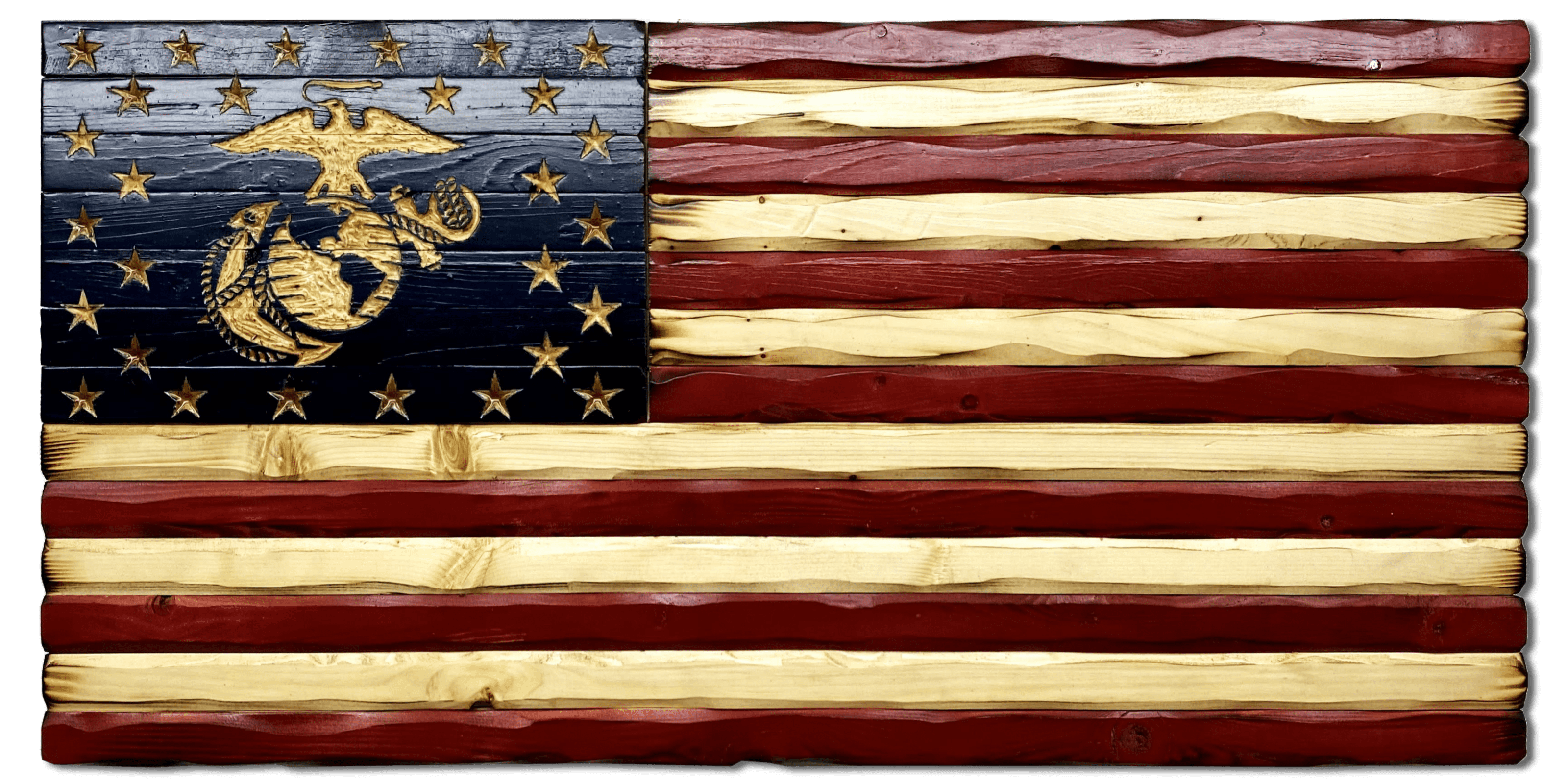 Marine Glory Handcarved American Wooden Flag