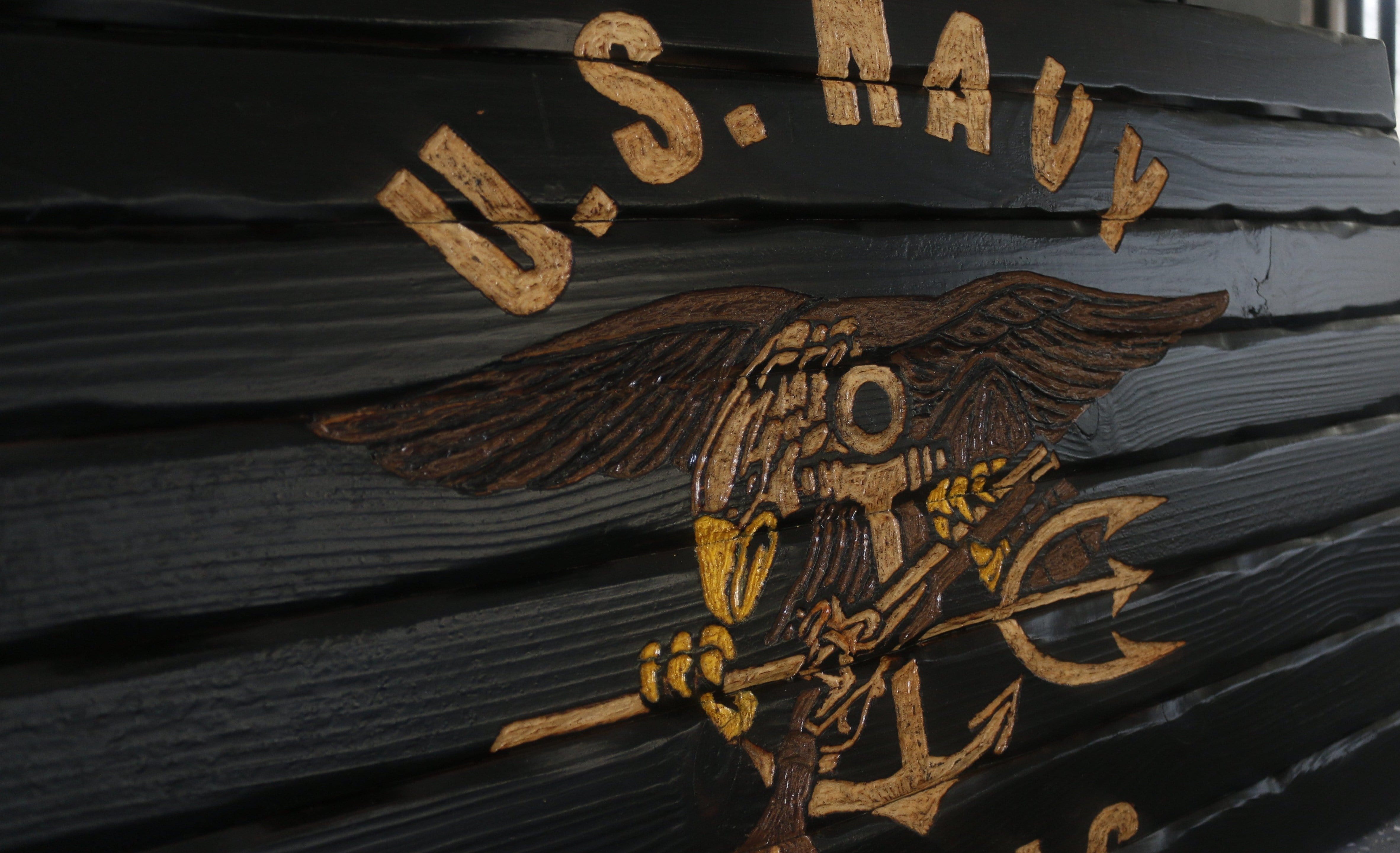 Navy Seal Full Handcarved Wooden Flag