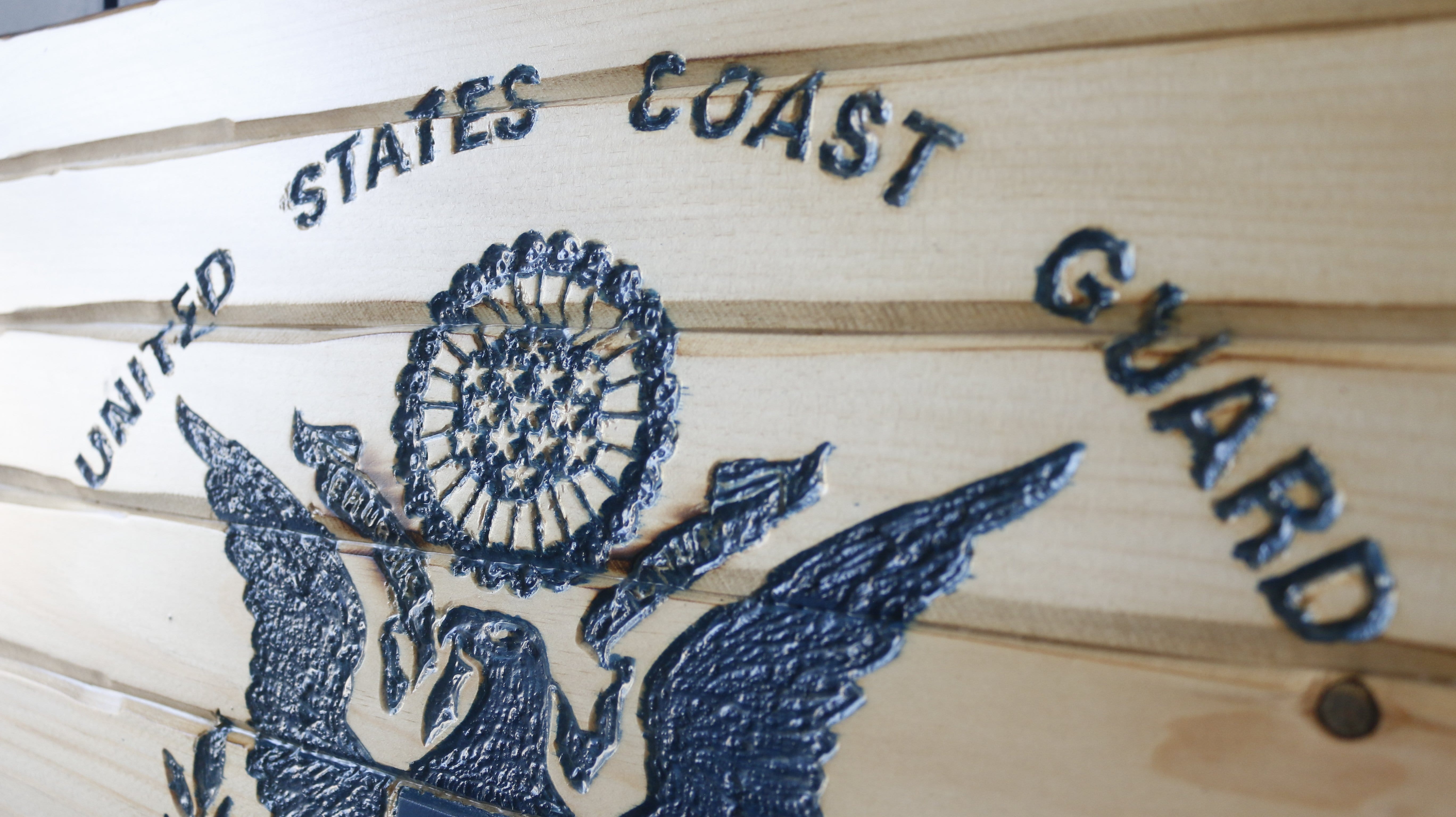 Coast Guard Full Handcarved Wooden Flag