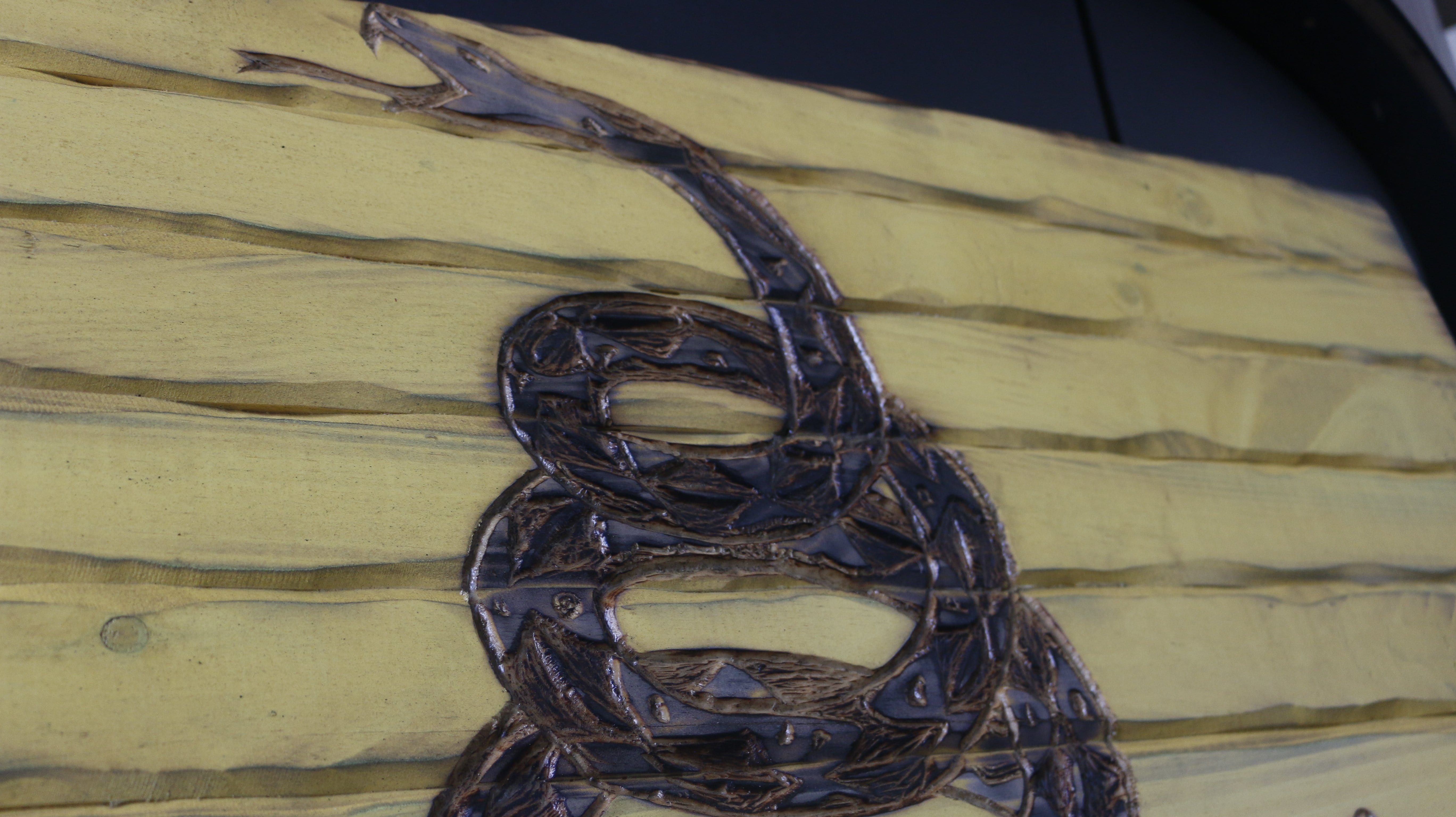 Don't Tread On Me Handcarved Wooden Flag
