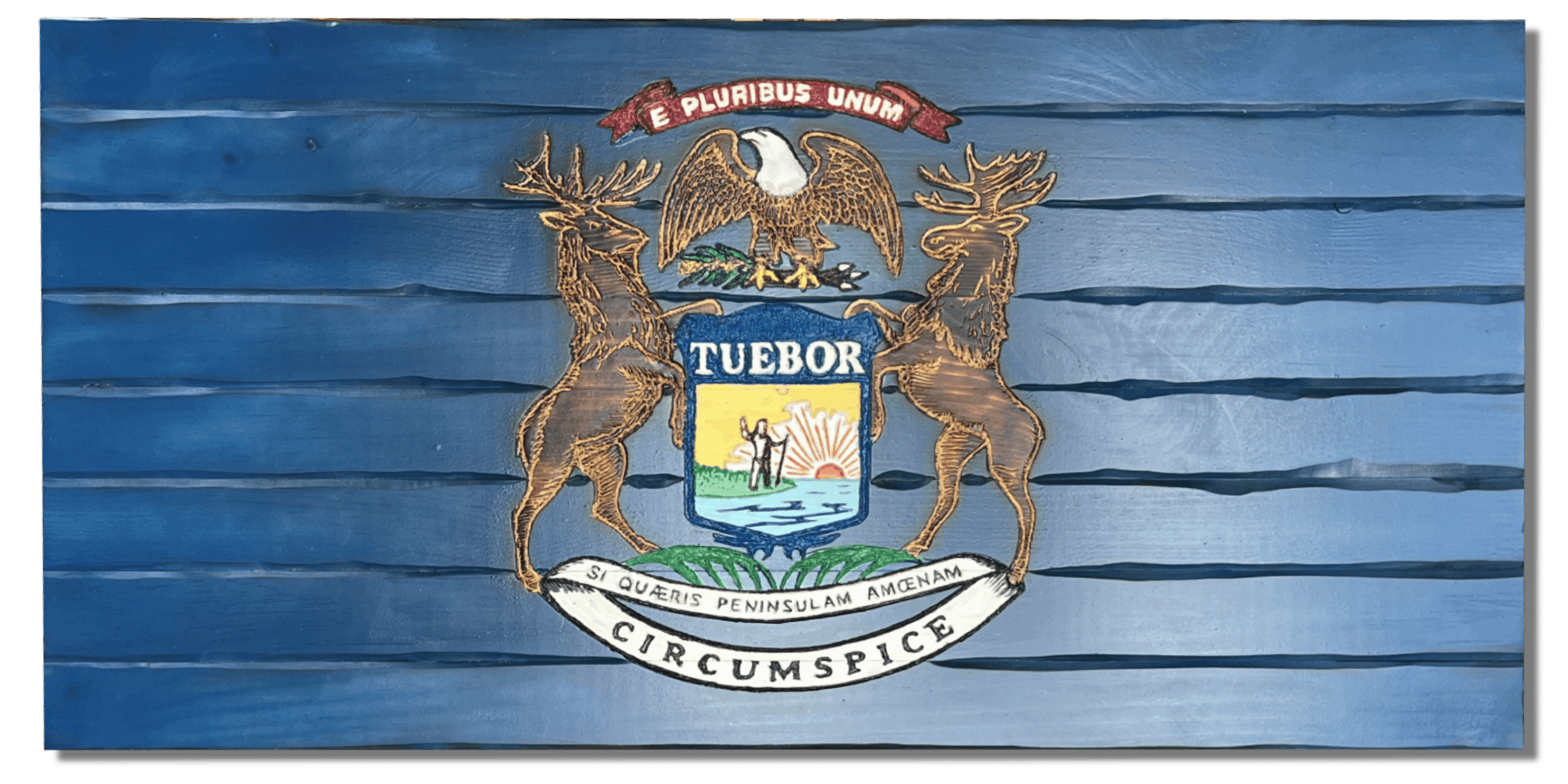 Michigan Handcarved Wooden Flag