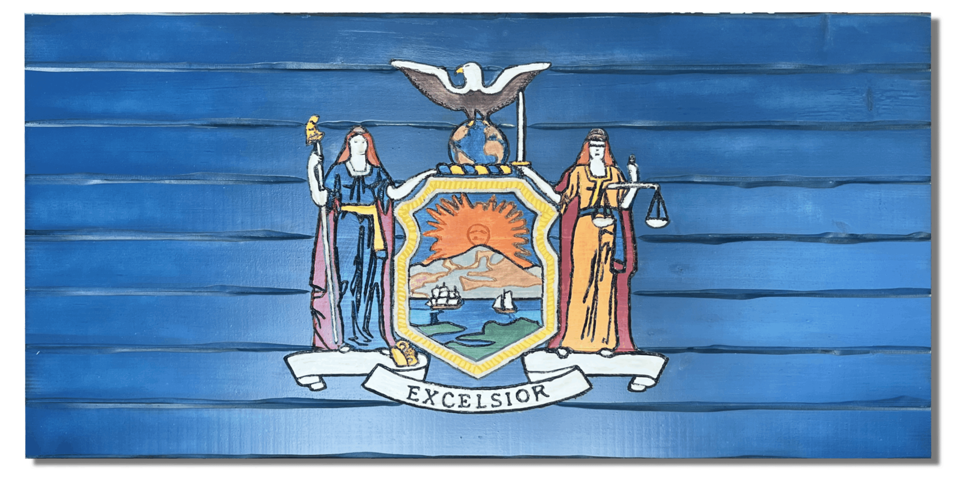 New York Handcarved Wooden Flag
