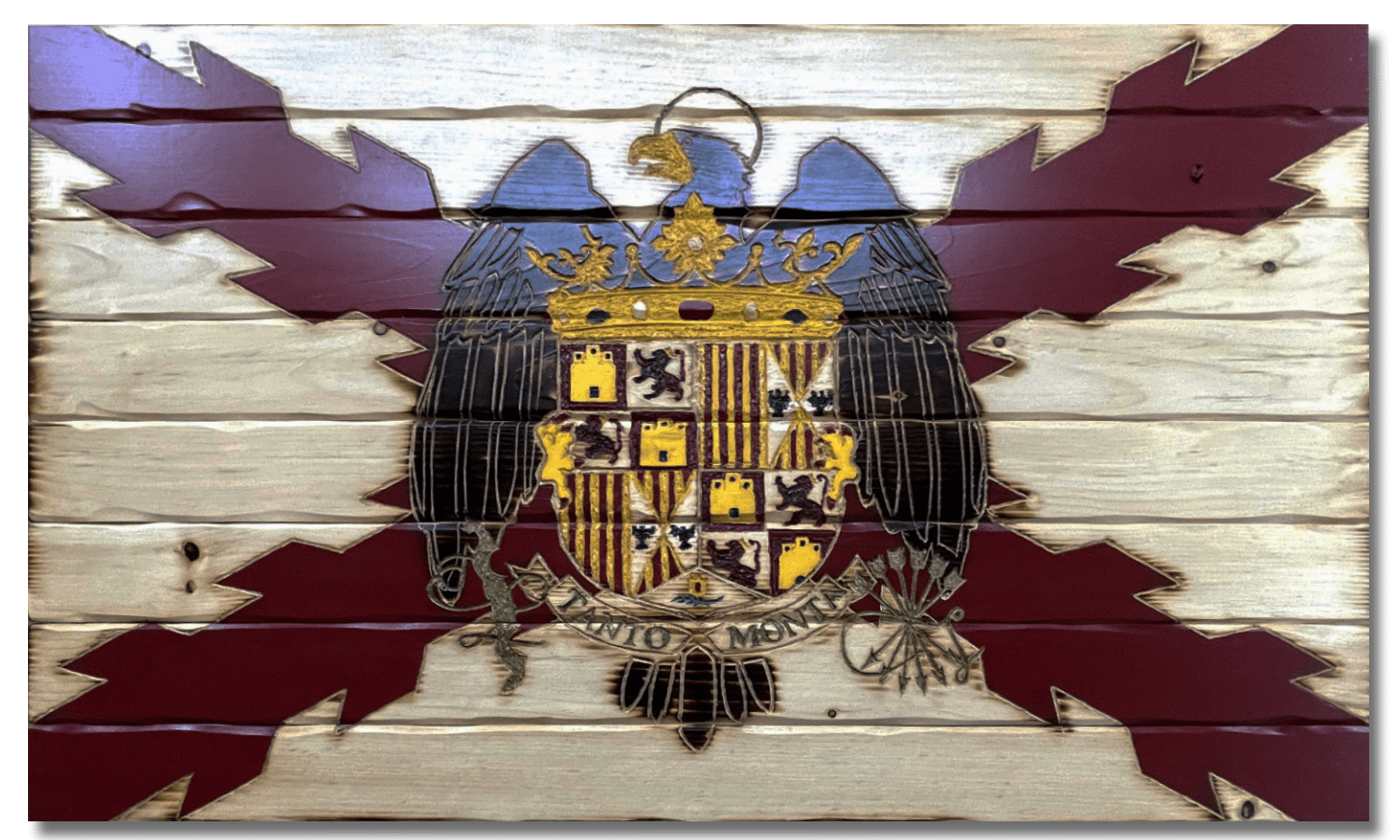 Spain Handcarved Wooden Flag