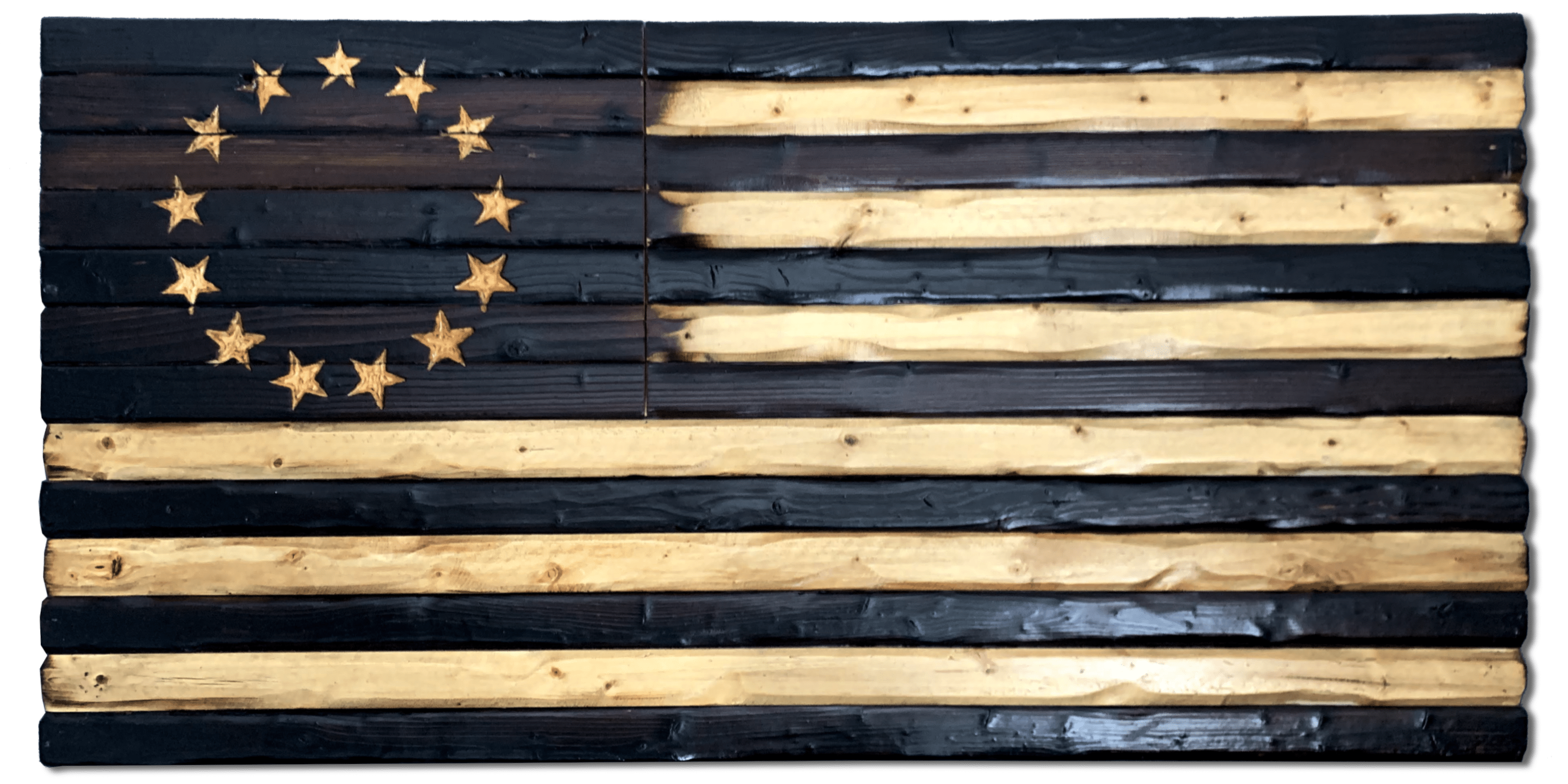 Charred Betsy Ross Handcarved Wooden Flag