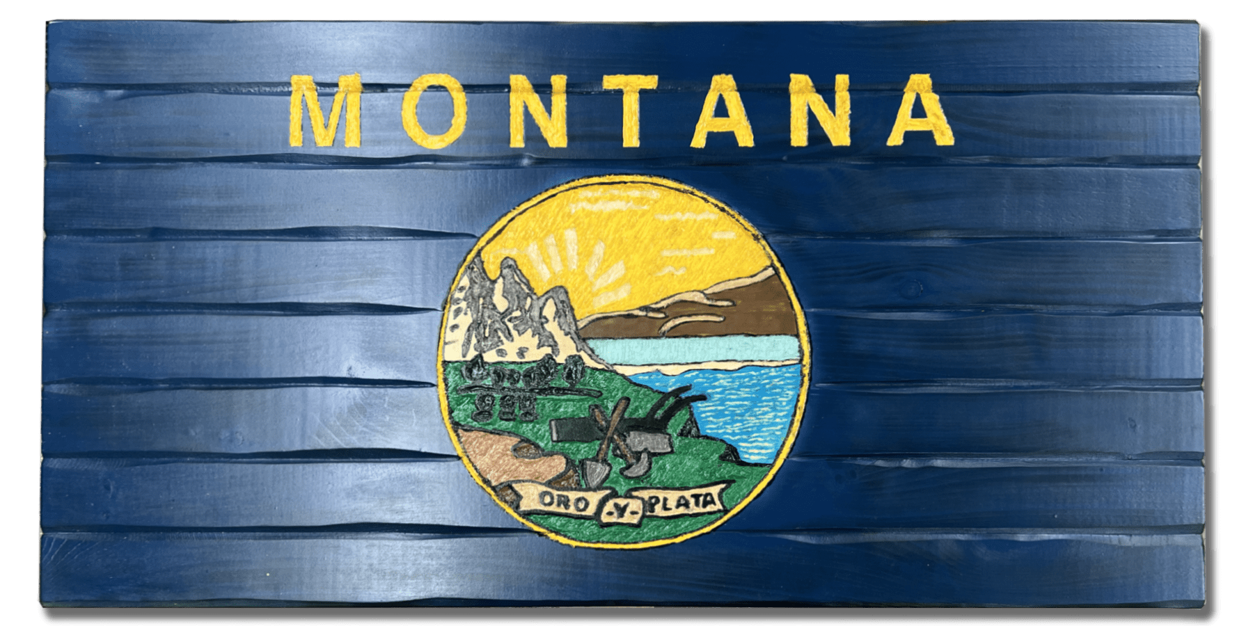 Montana Handcarved Wooden State Flag