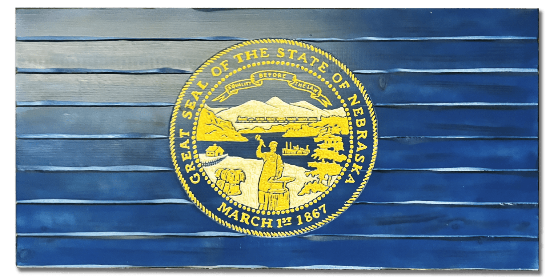 Nebraska Handcarved Wooden State Flag