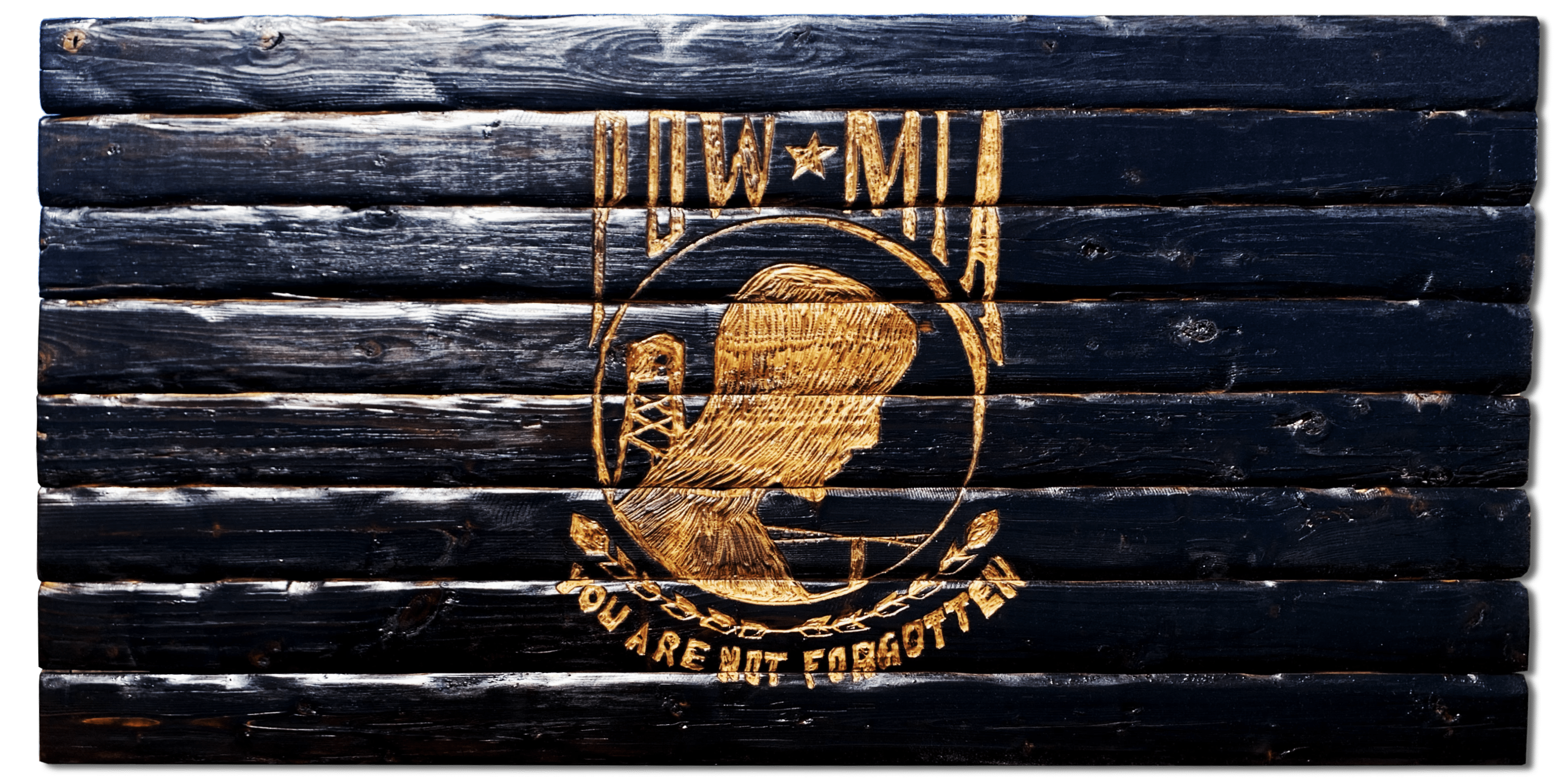 POW MIA Handcarved Wooden Flag