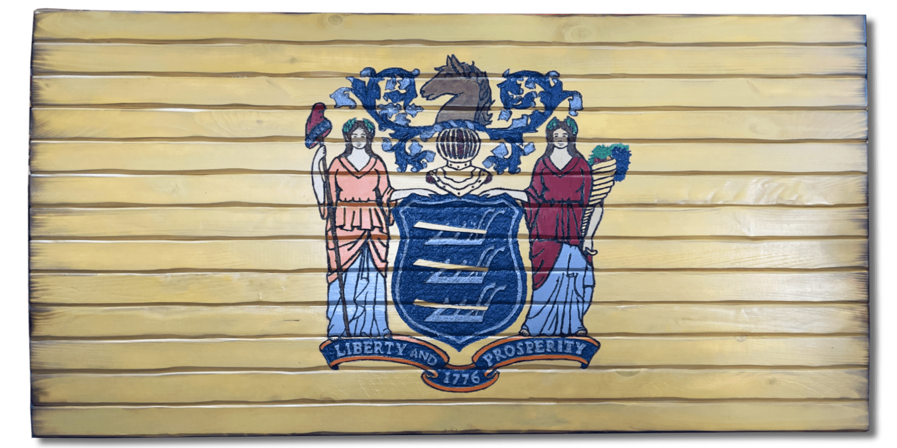 New Jersey Handcarved Wooden State Flag