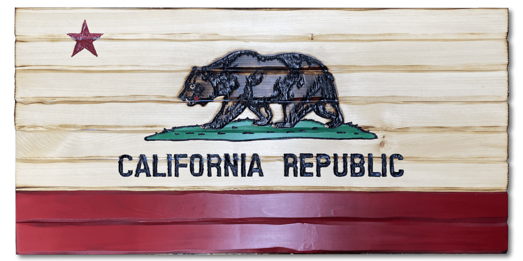 California Handcarved Wooden Flag