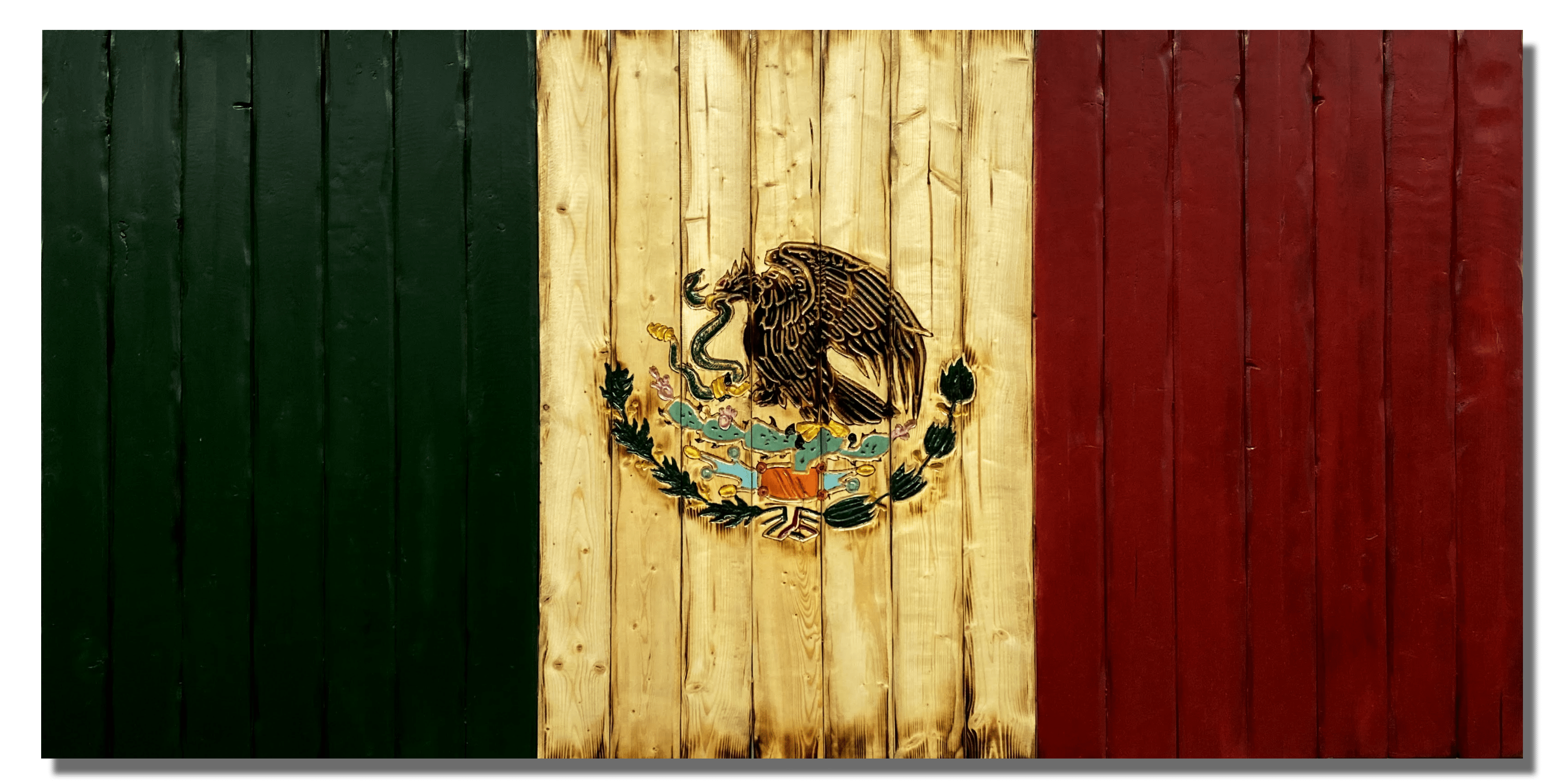 Mexico Handcarved Wooden Flag