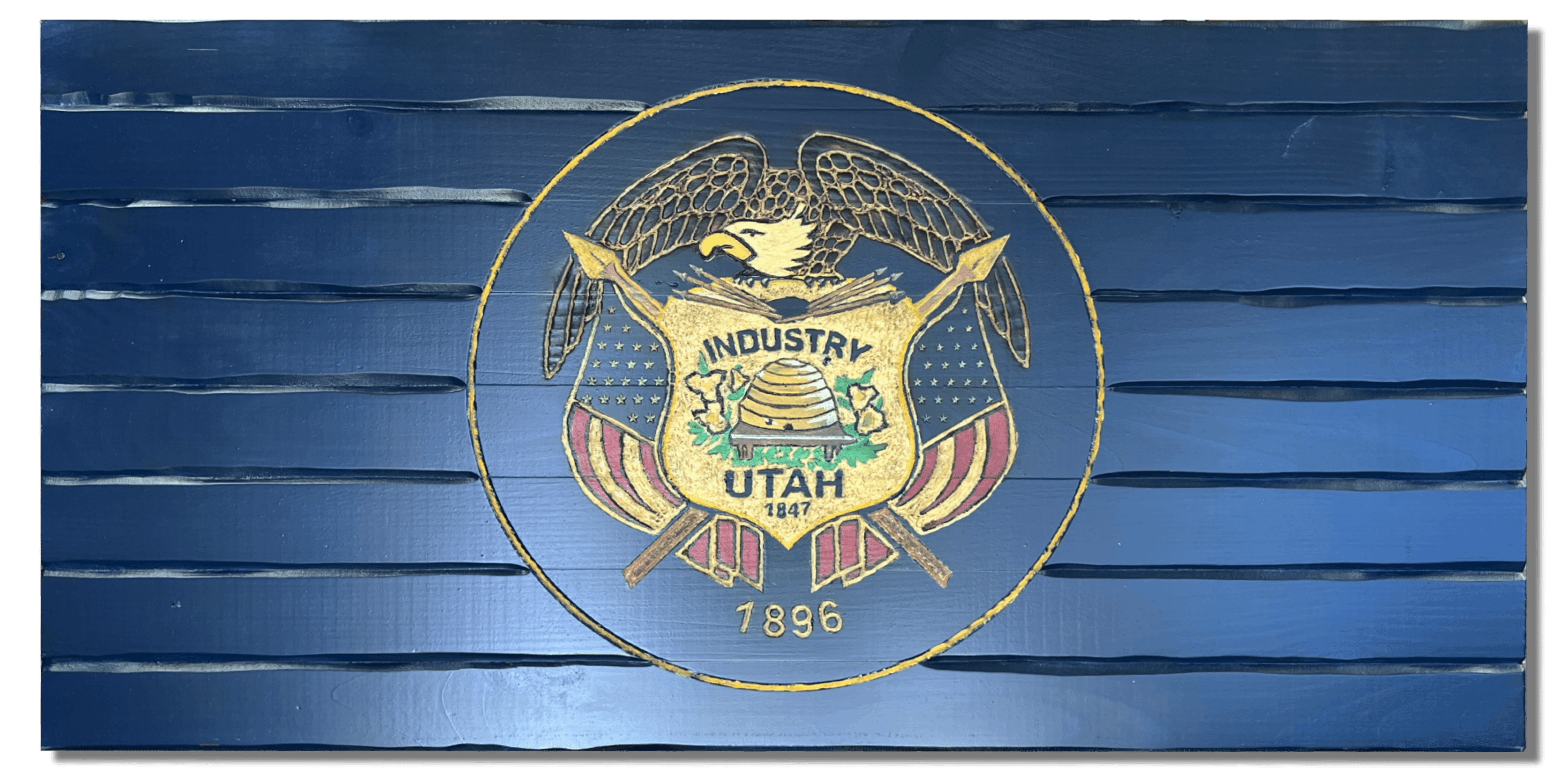Utah Handcarved Wooden Flag