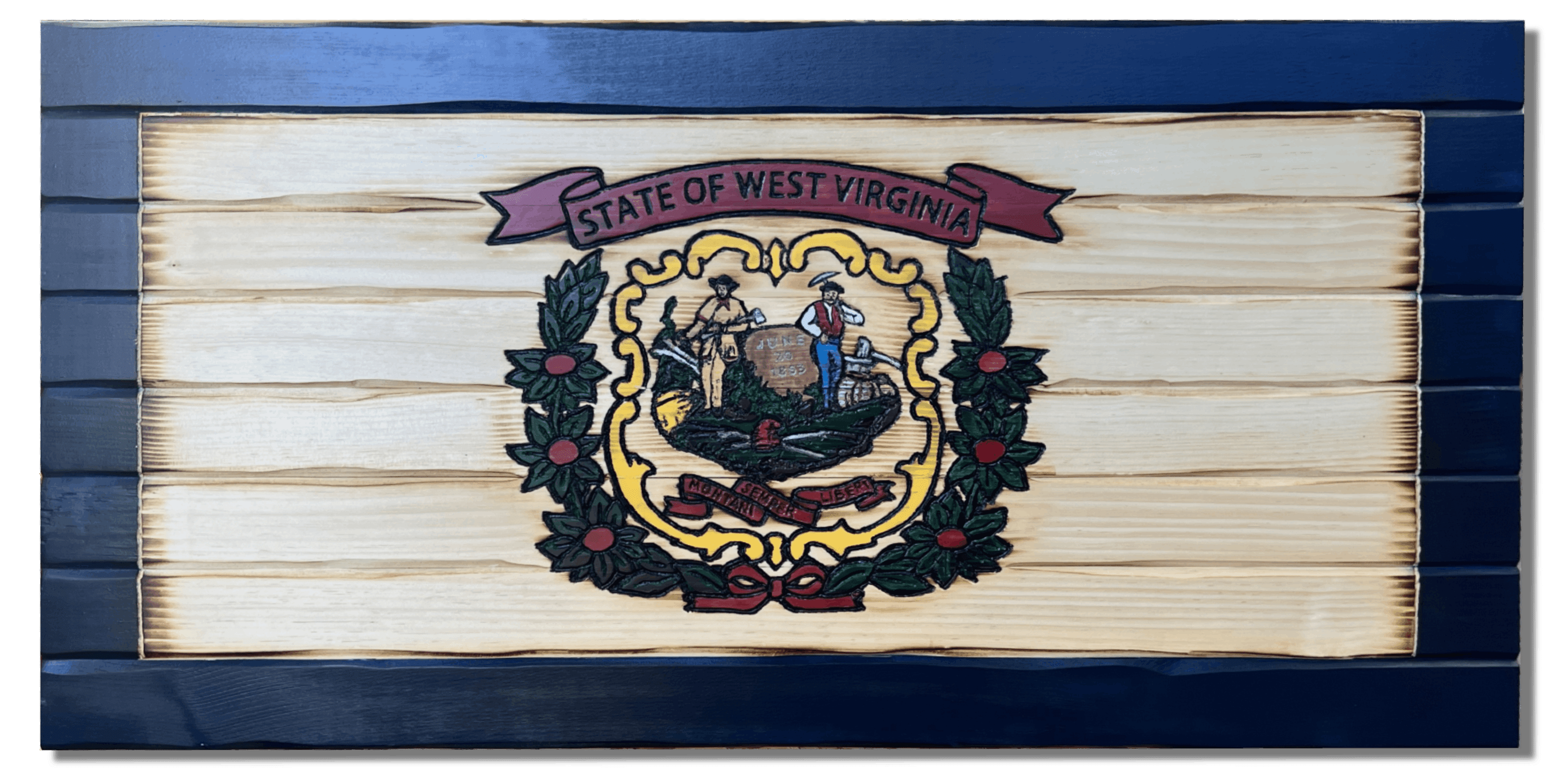 West Virginia Handcarved Wooden Flag