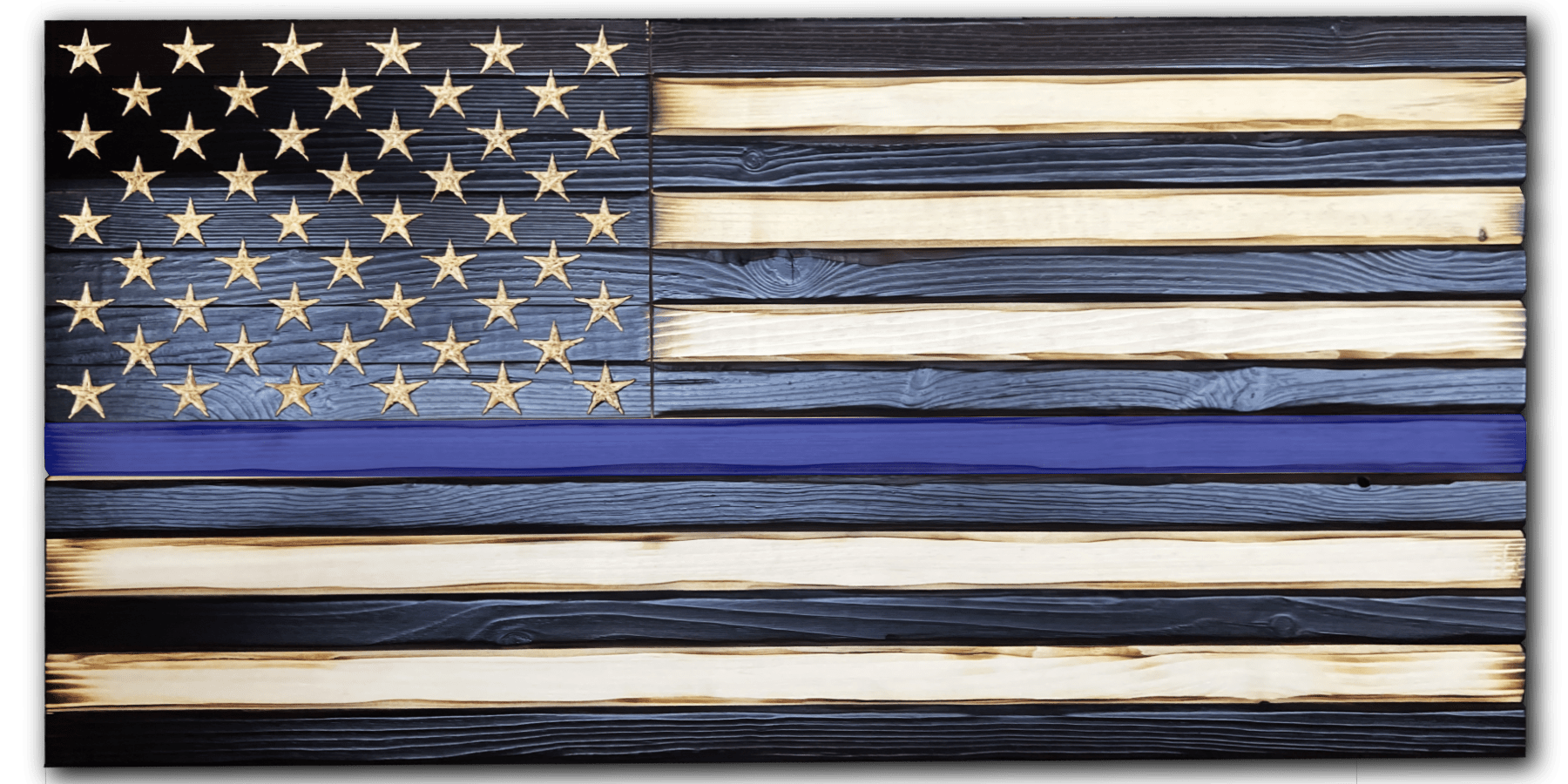 Thin Blue Line Charred Handmade Wooden Flag