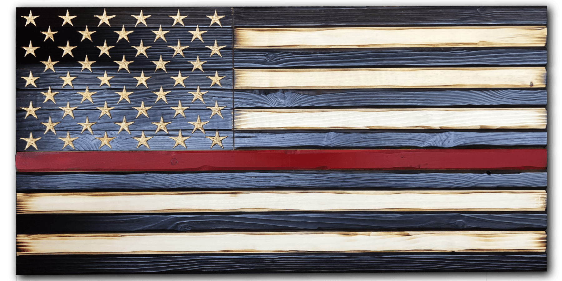 Thin Red Line Handcrafted Wooden Flag