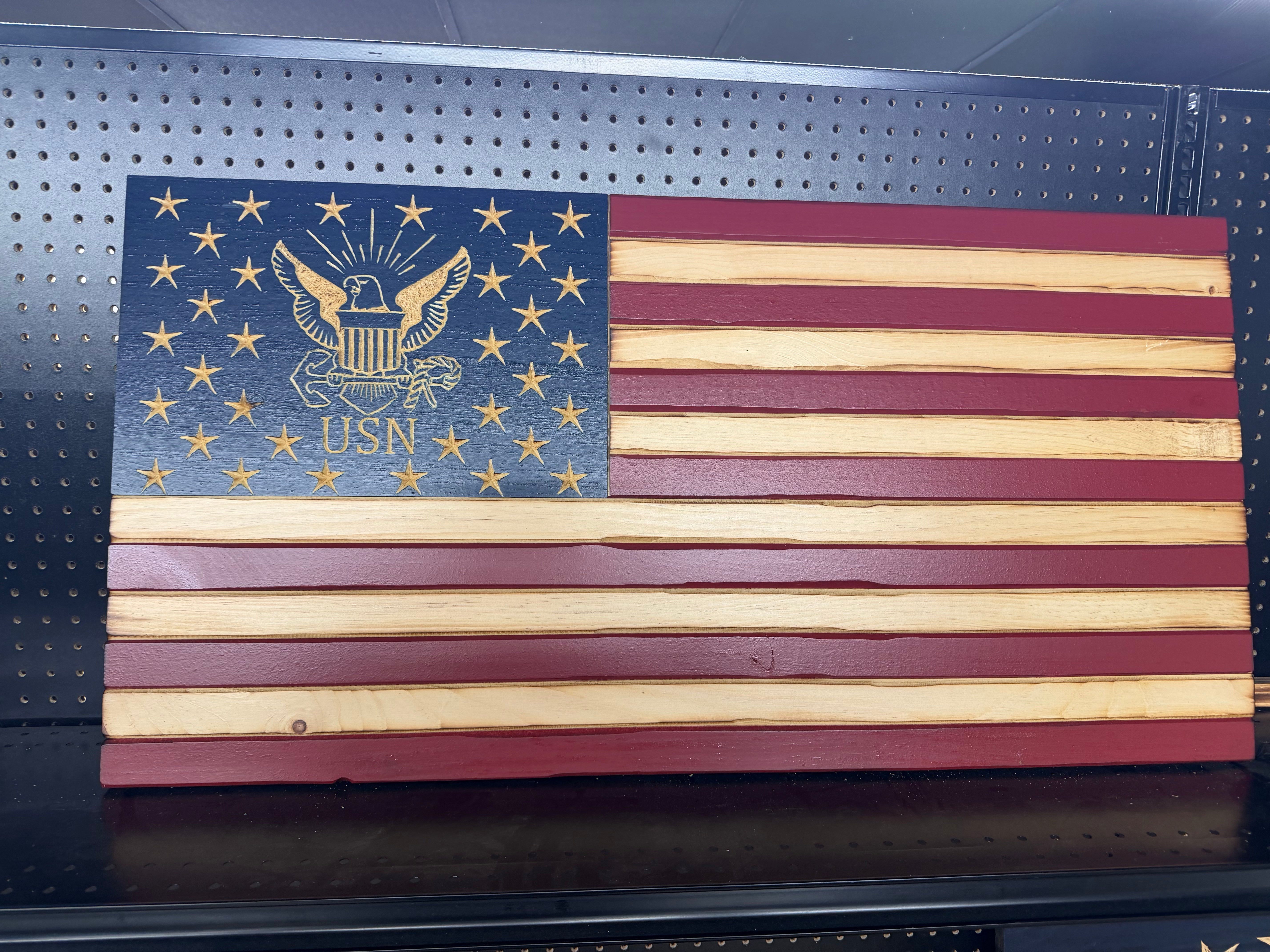 Medium 38x19 Navy Old Glory //  Imperfections and or Damage See image for details / read description EXPEDITE 642