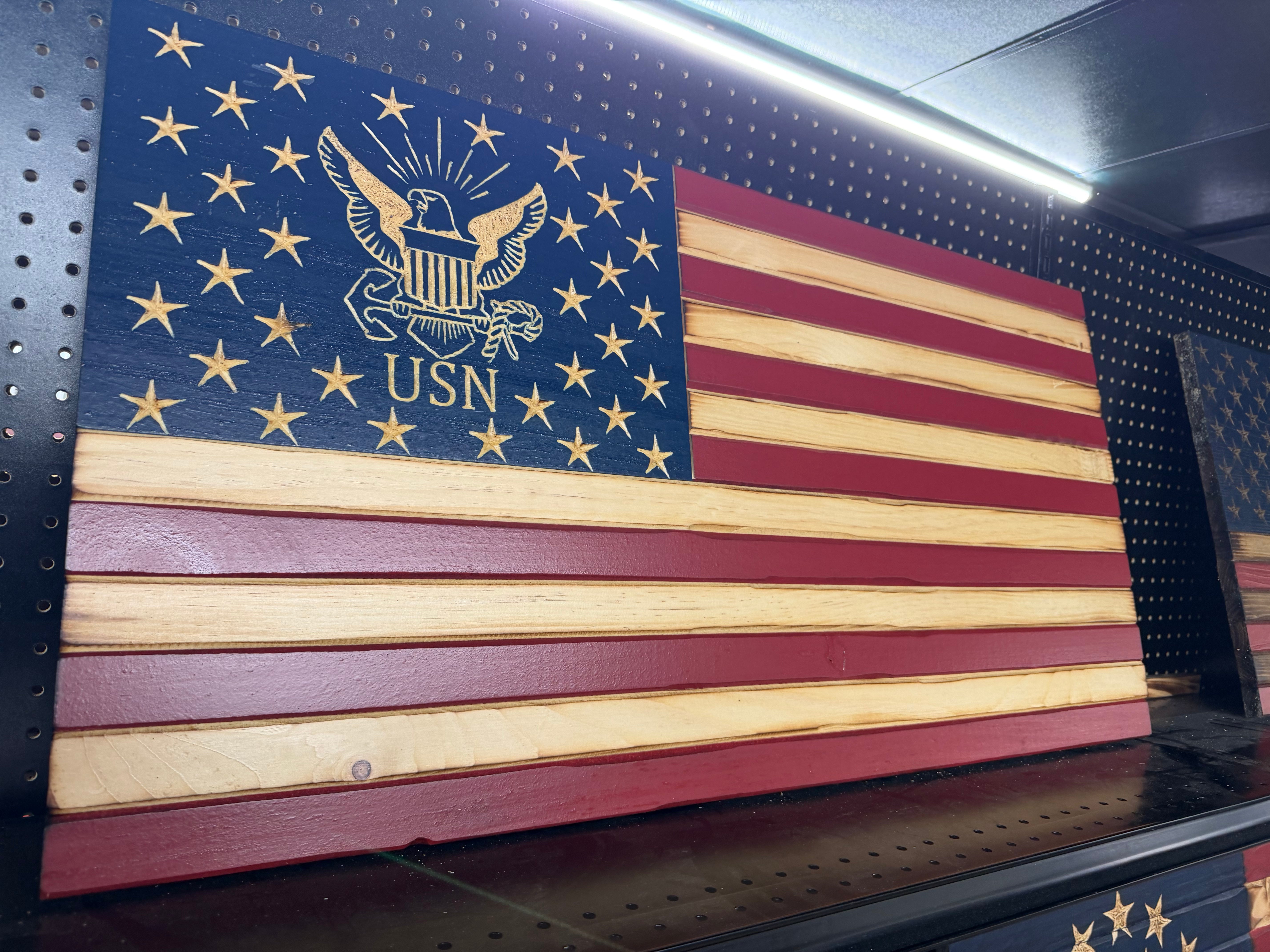 Medium 38x19 Navy Old Glory //  Imperfections and or Damage See image for details / read description EXPEDITE 642