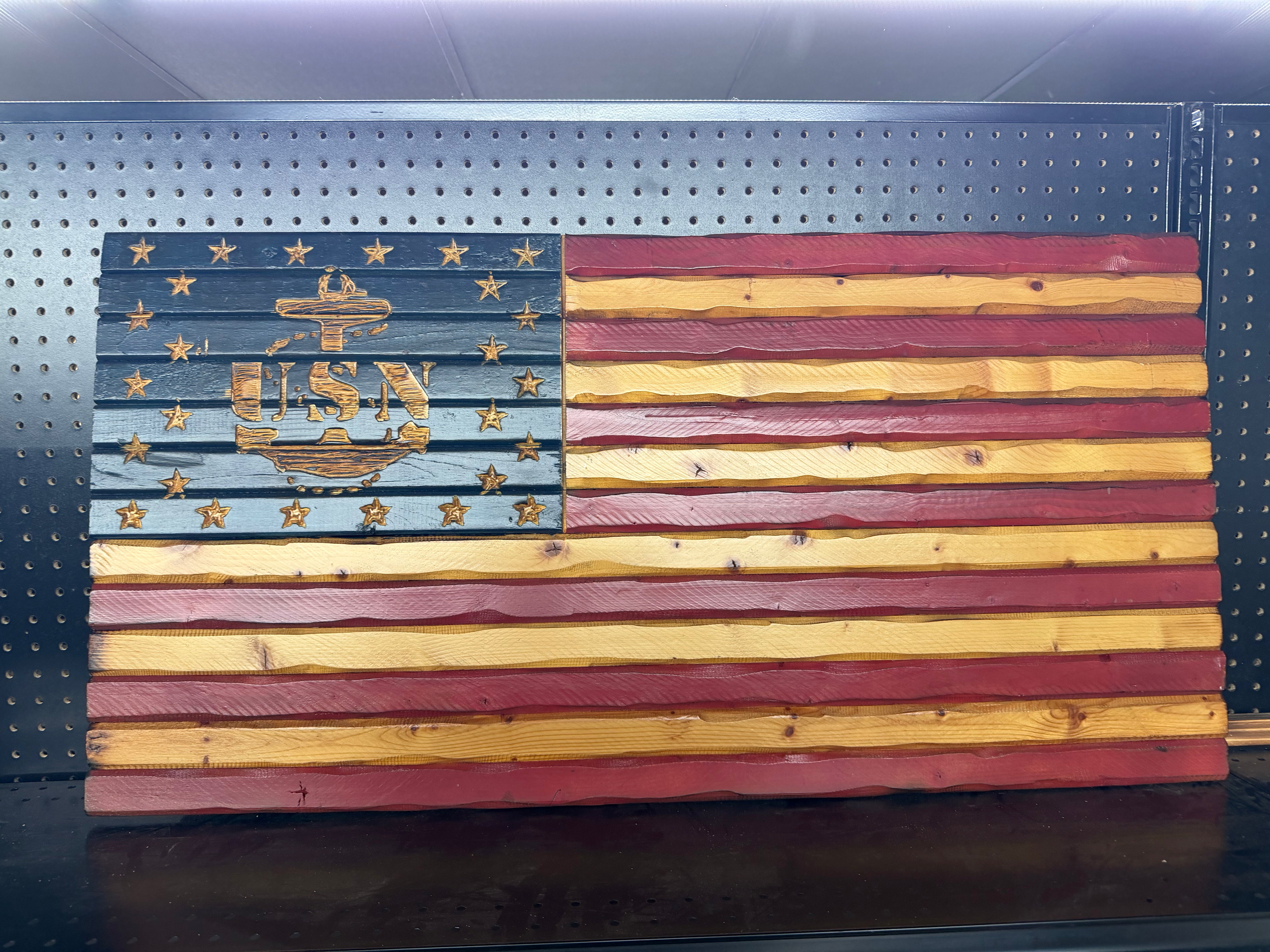 Medium 38x19 Navy Old Glory //  Imperfections and or Damage See image for details / read description EXPEDITE 893