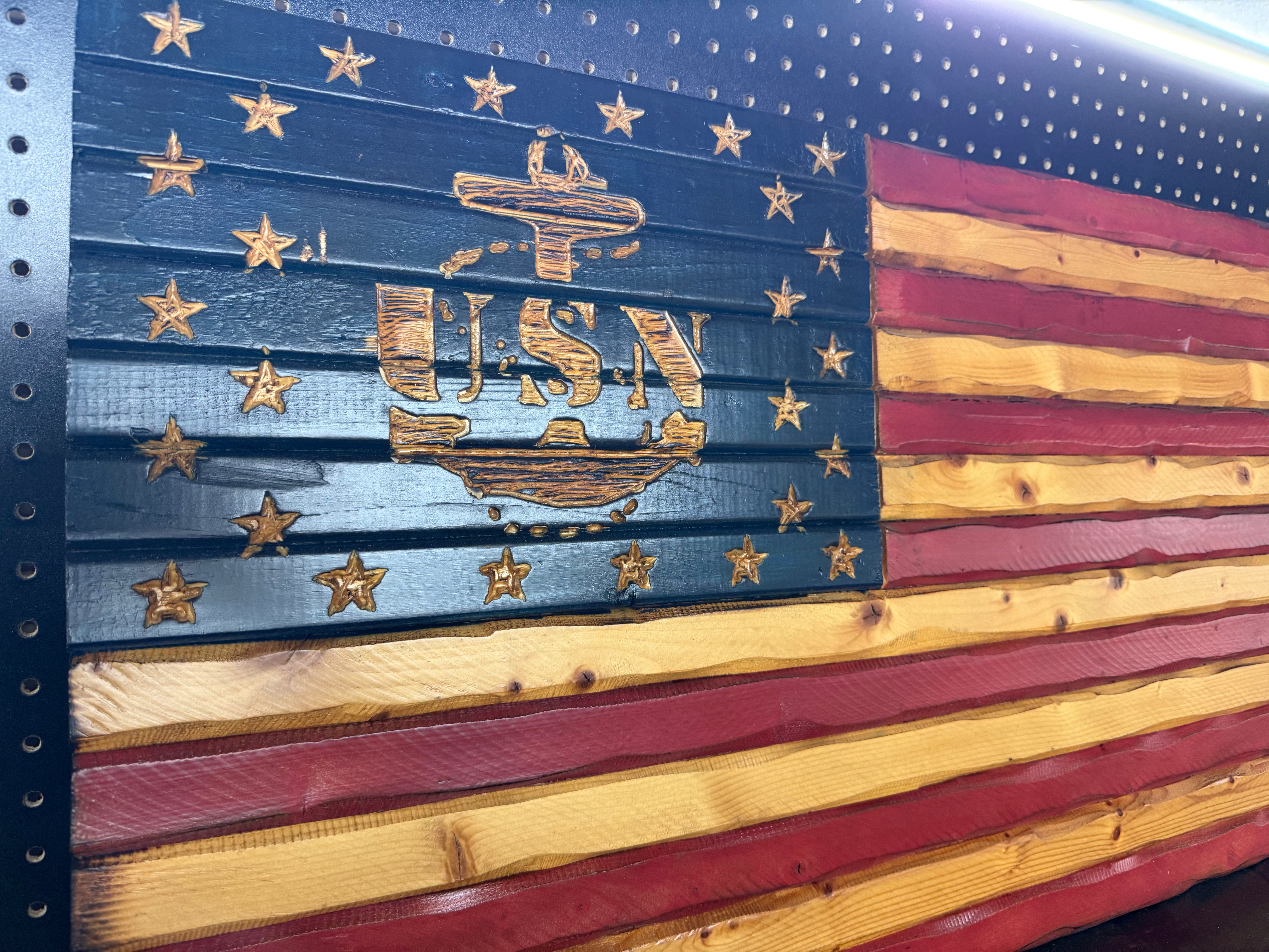 Medium 38x19 Navy Old Glory //  Imperfections and or Damage See image for details / read description EXPEDITE 893