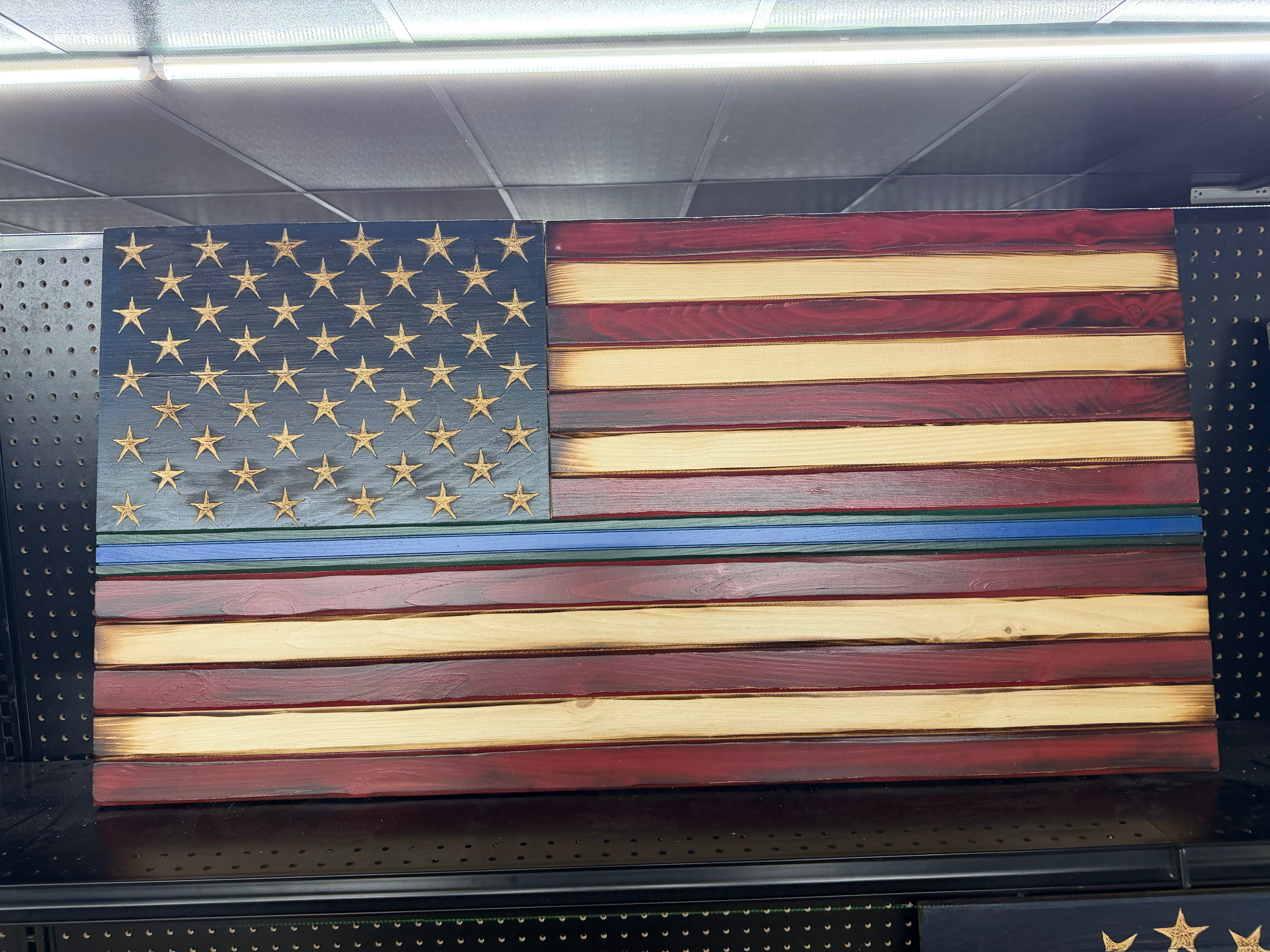 Large 46"x24" Thin Blue/Green Line Charred Glory //  Imperfections and or Damage See image for details / read description EXPEDITE 653