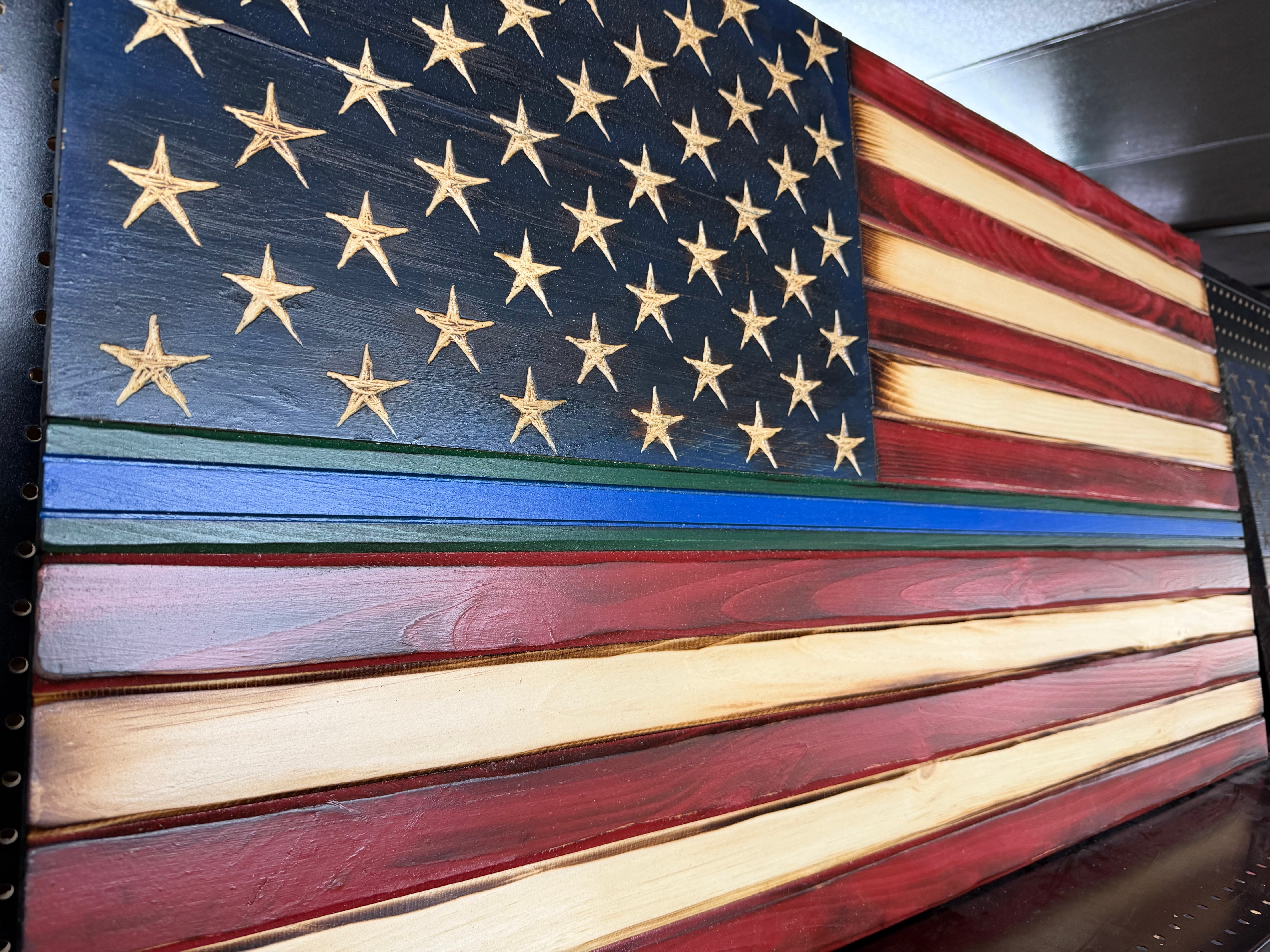 Large 46"x24" Thin Blue/Green Line Charred Glory //  Imperfections and or Damage See image for details / read description EXPEDITE 653