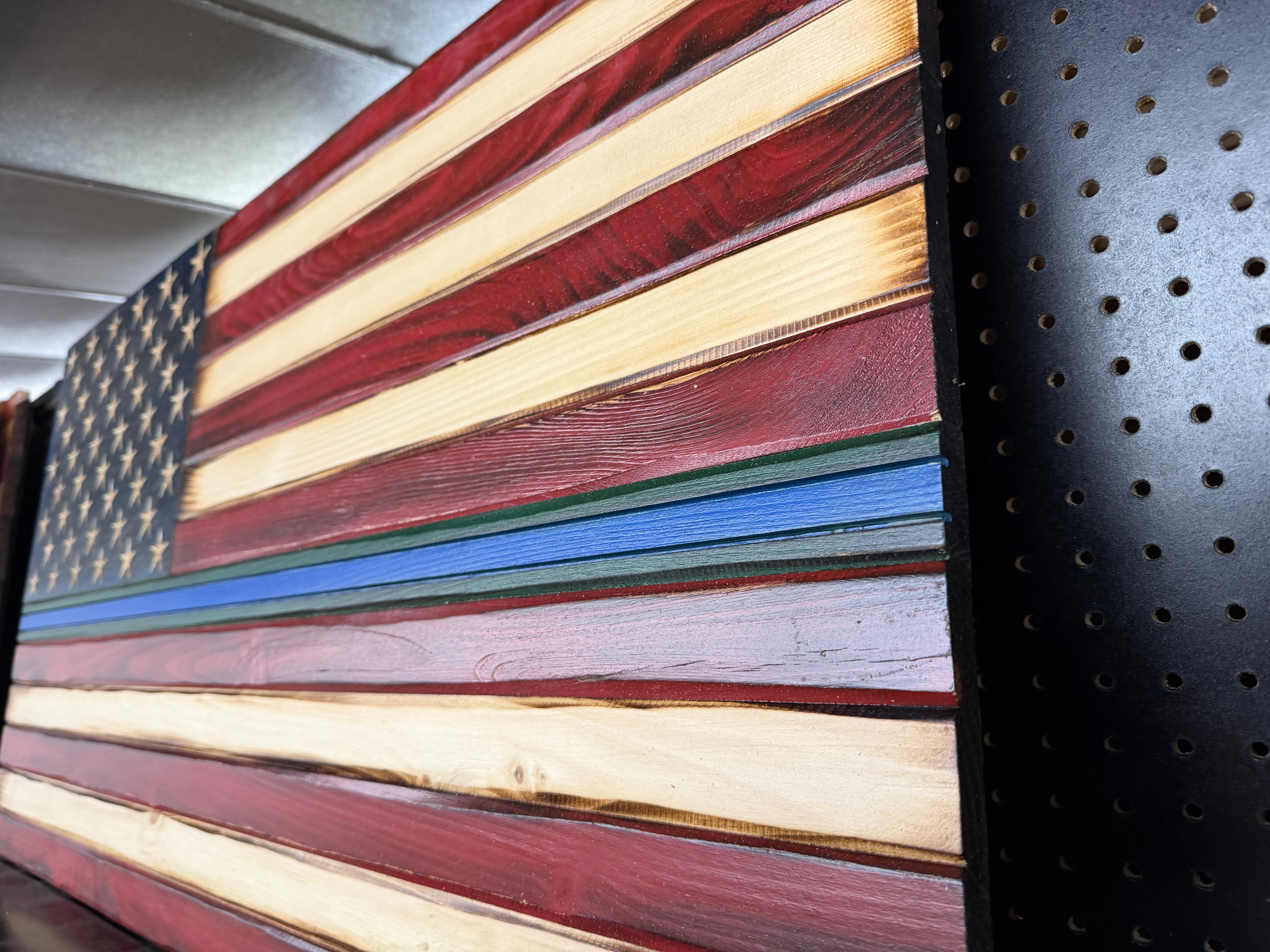 Large 46"x24" Thin Blue/Green Line Charred Glory //  Imperfections and or Damage See image for details / read description EXPEDITE 653
