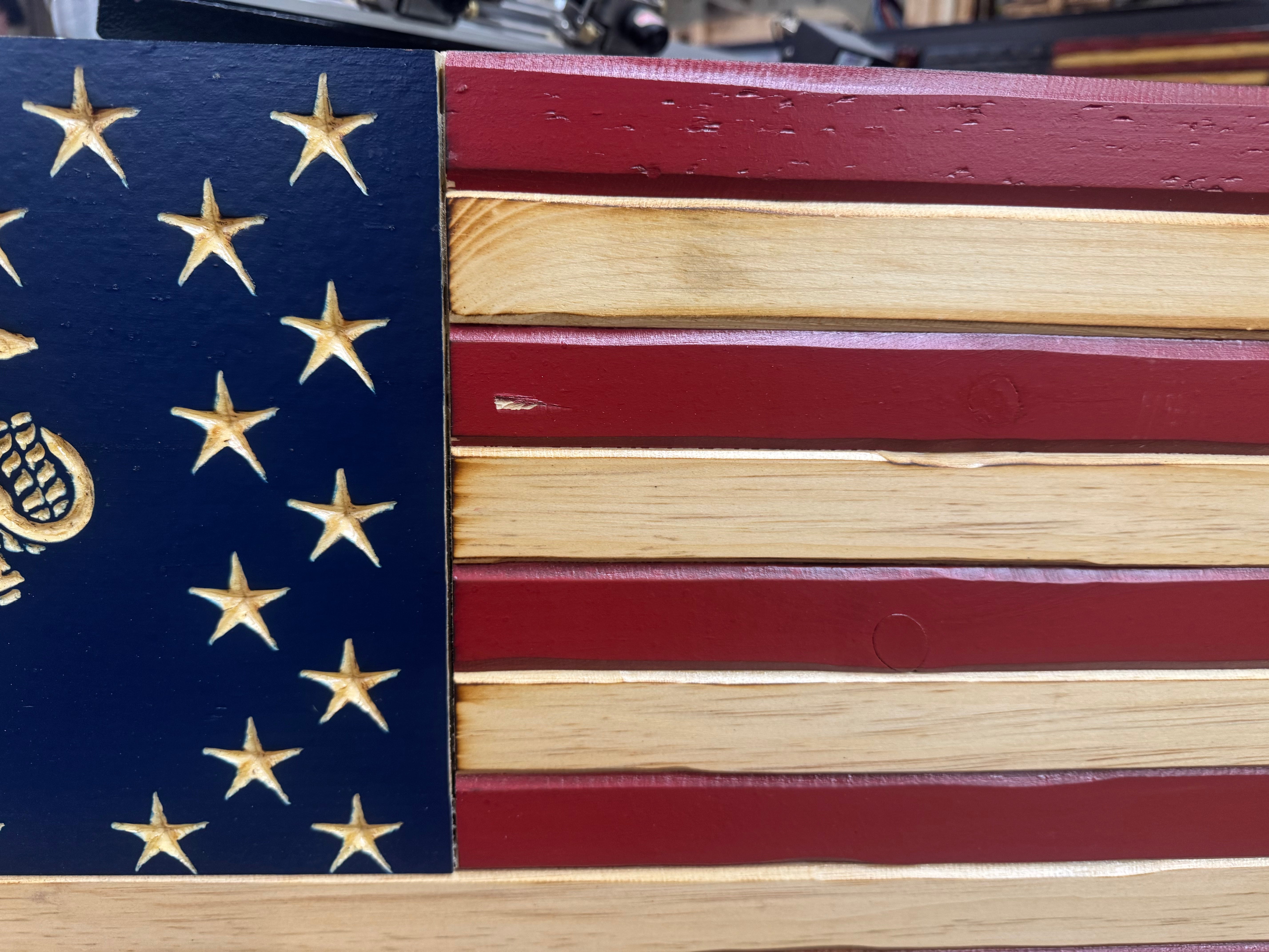 Medium 38x19 Marine Old Glory //  Imperfections and or Damage See image for details / read description EXPEDITE 4232